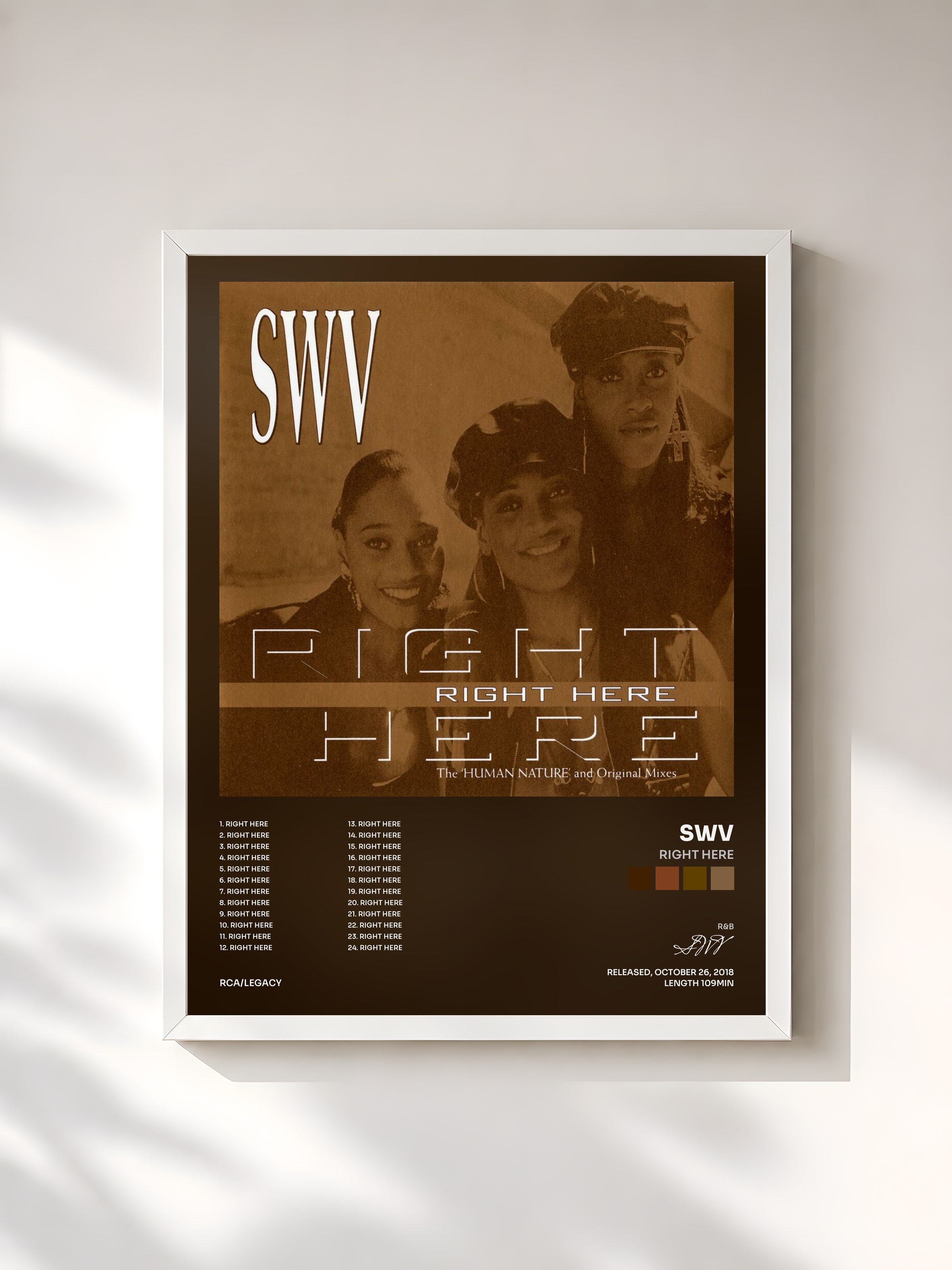 #blanc Tableau de l'album Right Here de SWV, cadre blanc, imprimé et encadré en France