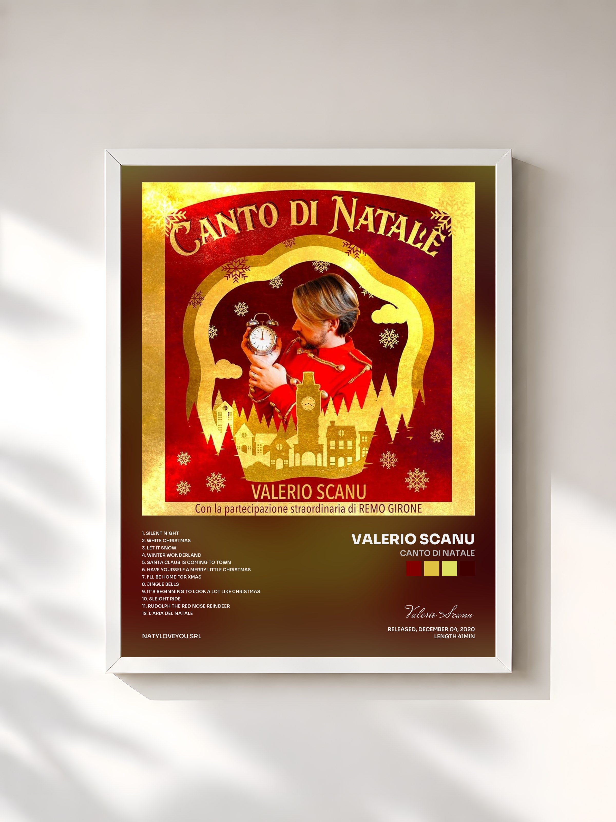 #blanc Tableau de l'album Canto di Natale de Valerio Scanu, cadre blanc, imprimé et encadré en France