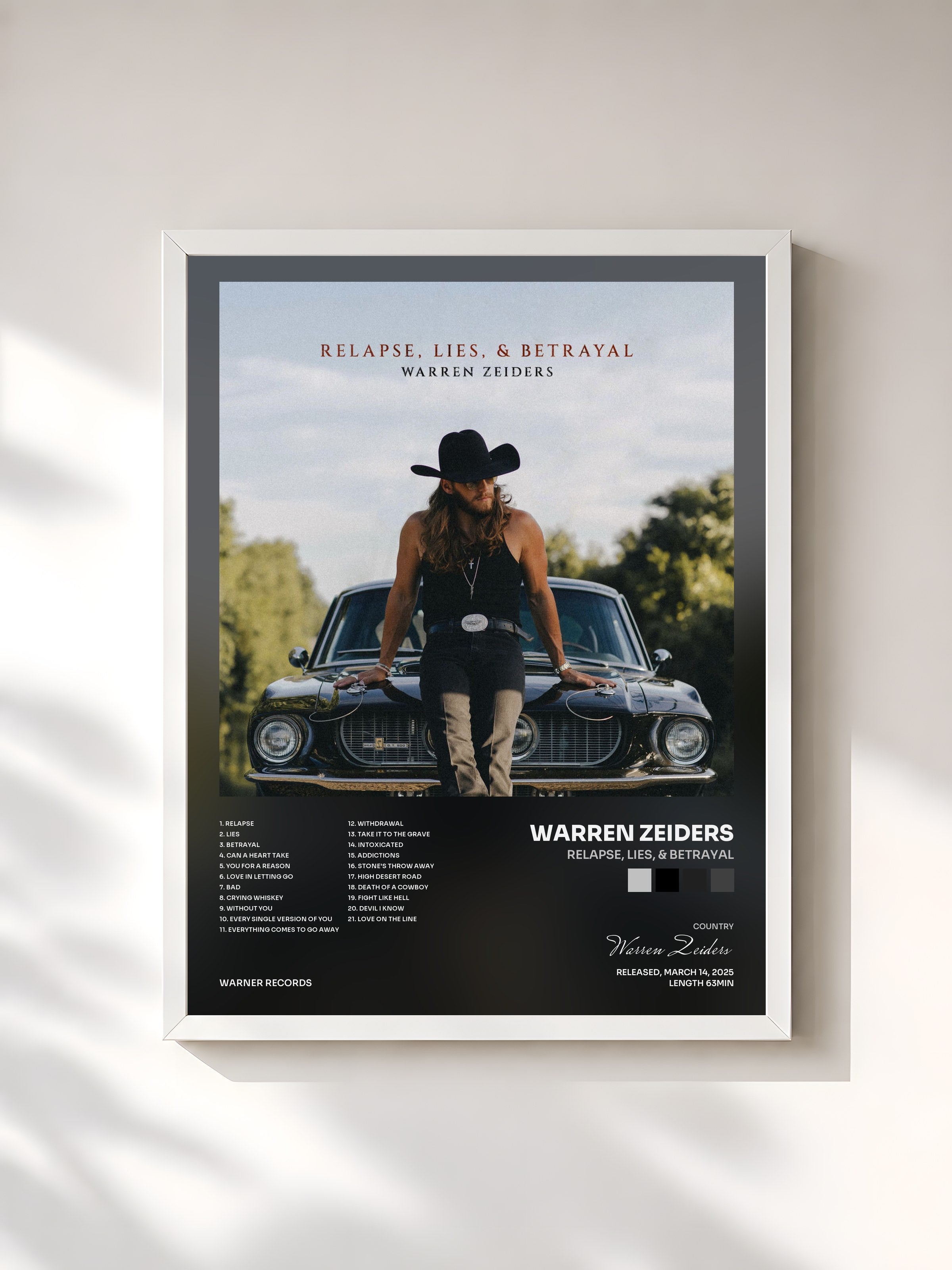 #blanc Tableau de l'album Relapse, Lies, & Betrayal de Warren Zeiders, cadre blanc, imprimé et encadré en France