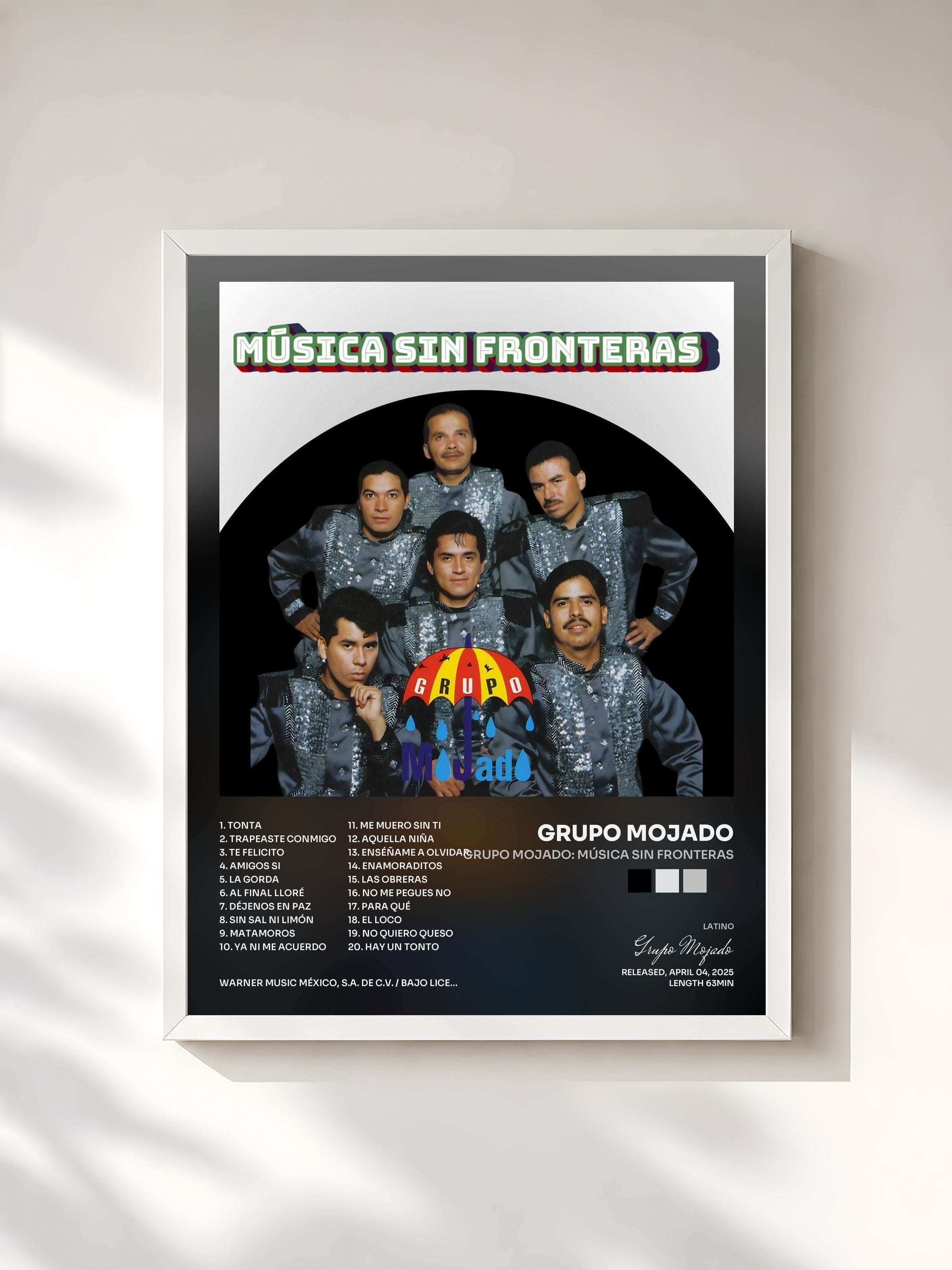 #blanc Tableau de l'album Grupo Mojado: Música Sin Fronteras de Grupo Mojado, cadre blanc, imprimé et encadré en France