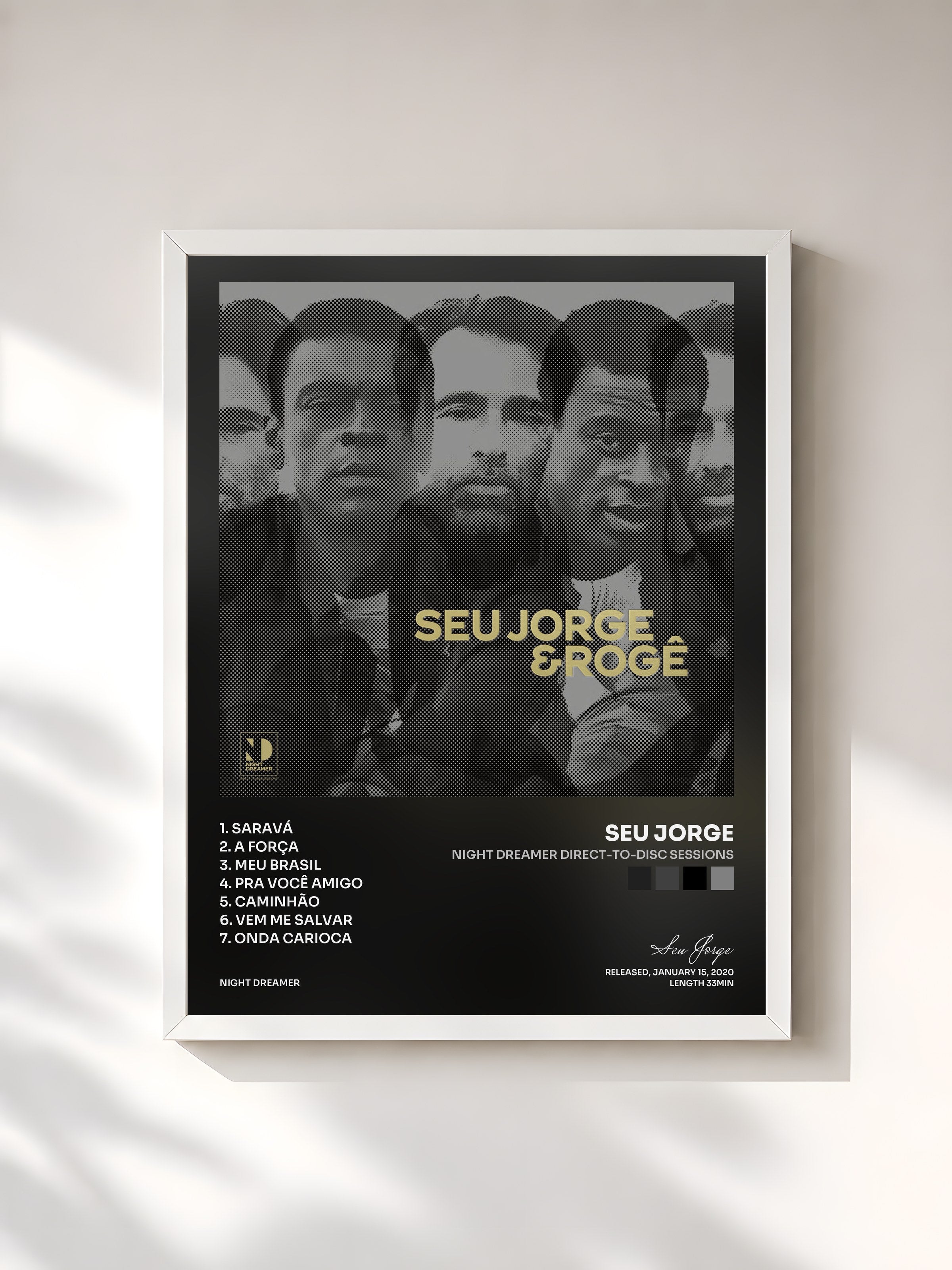 #blanc Tableau de l'album Night Dreamer Direct-To-Disc Sessions de Seu Jorge, cadre blanc, imprimé et encadré en France