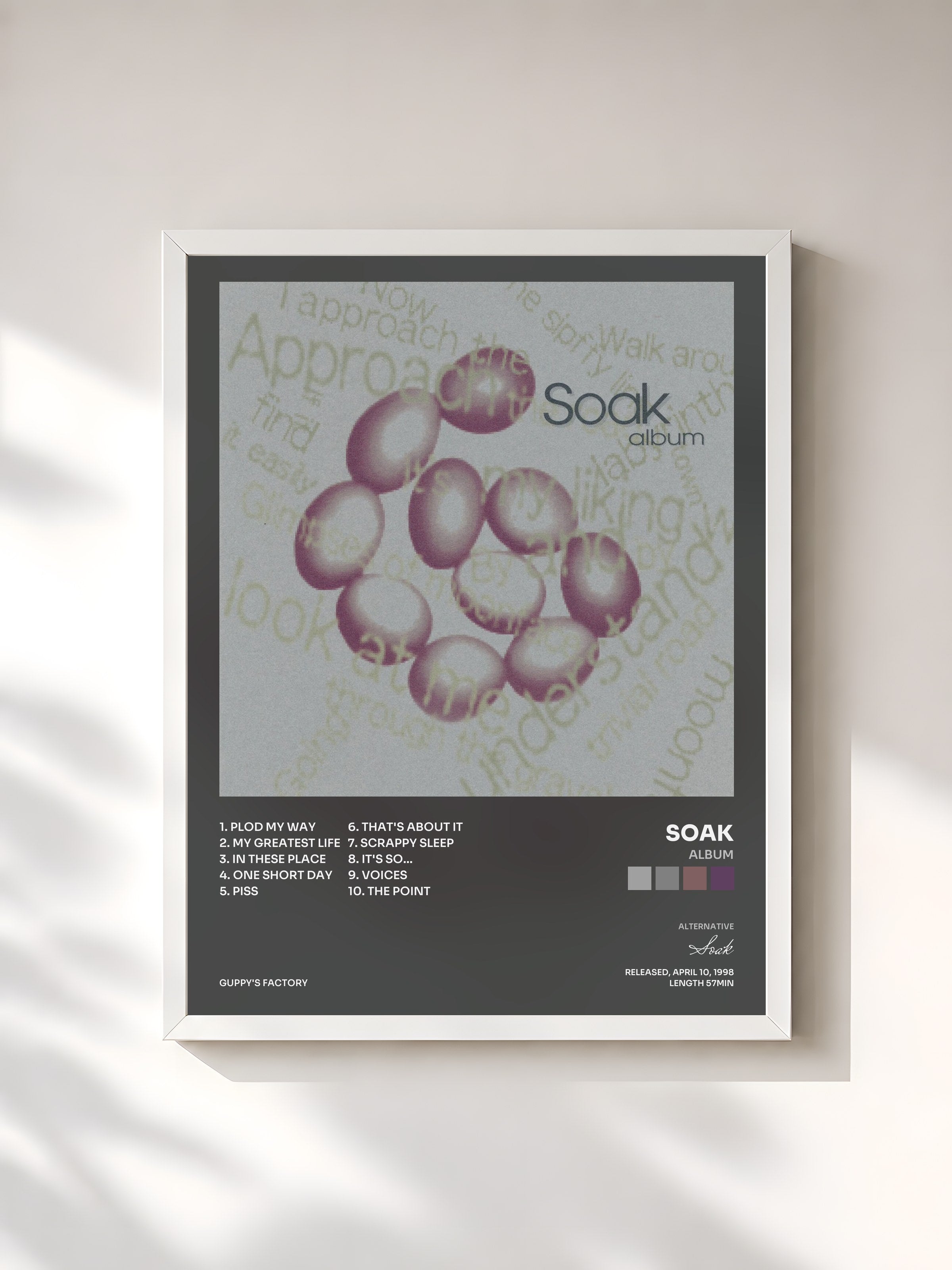 #blanc Tableau de l'album album de Soak, cadre blanc, imprimé et encadré en France