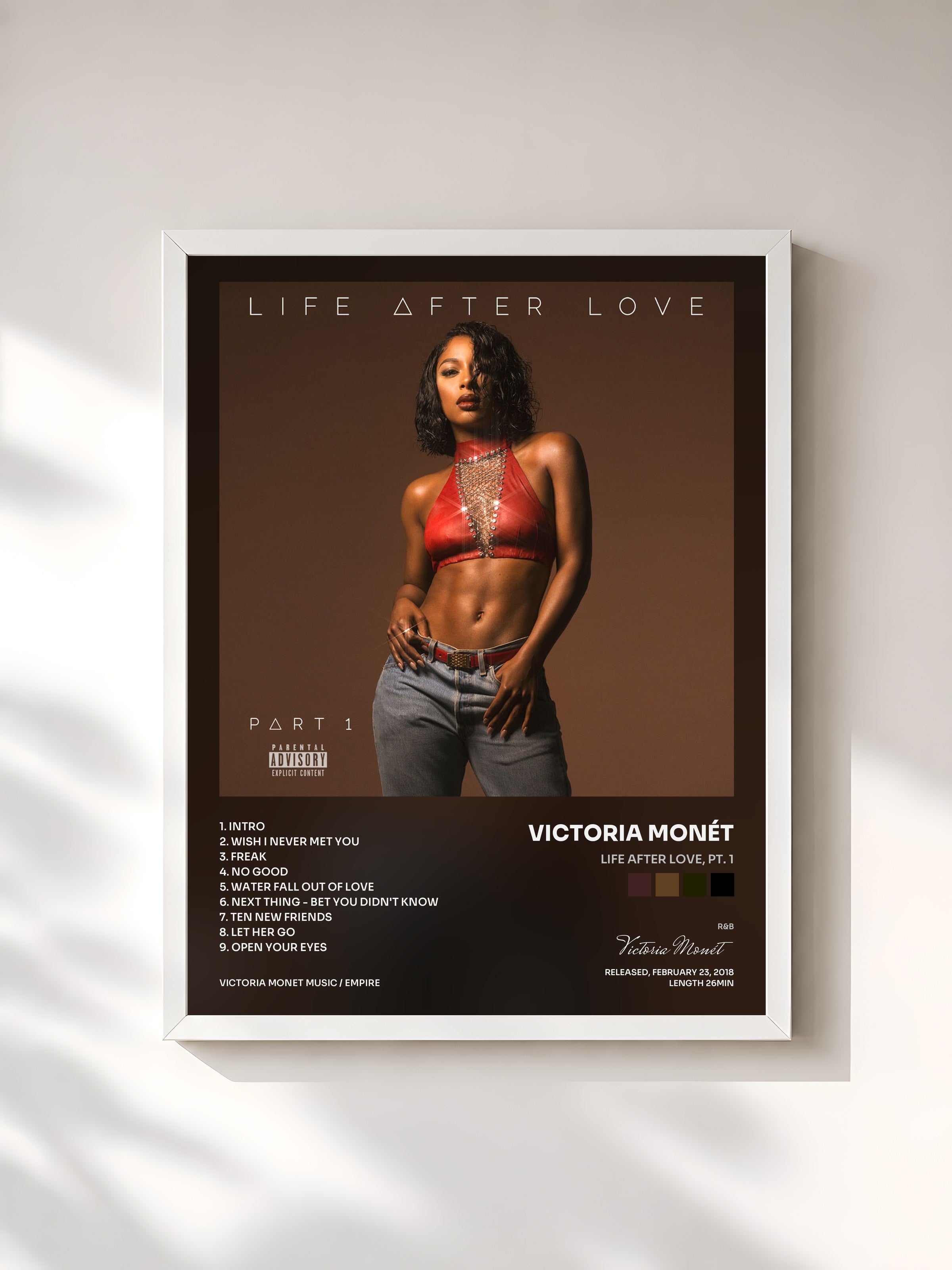 #blanc Tableau de l'album Life After Love, Pt. 1 de Victoria Monét, cadre blanc, imprimé et encadré en France