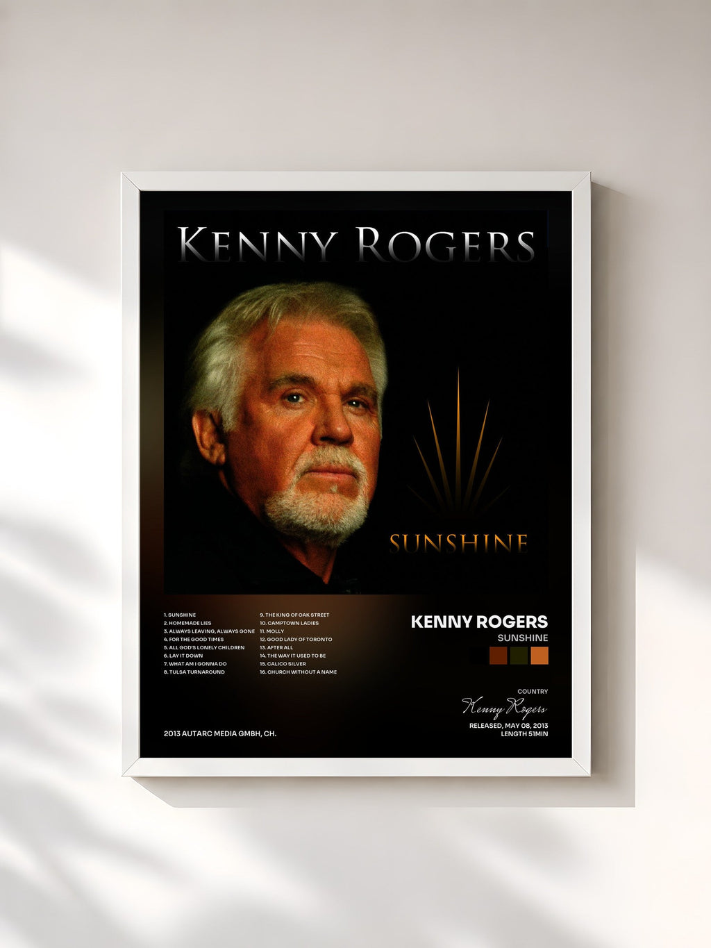 #blanc Sunshine by Kenny Rogers as a framed art print, white frame, printed and framed in France