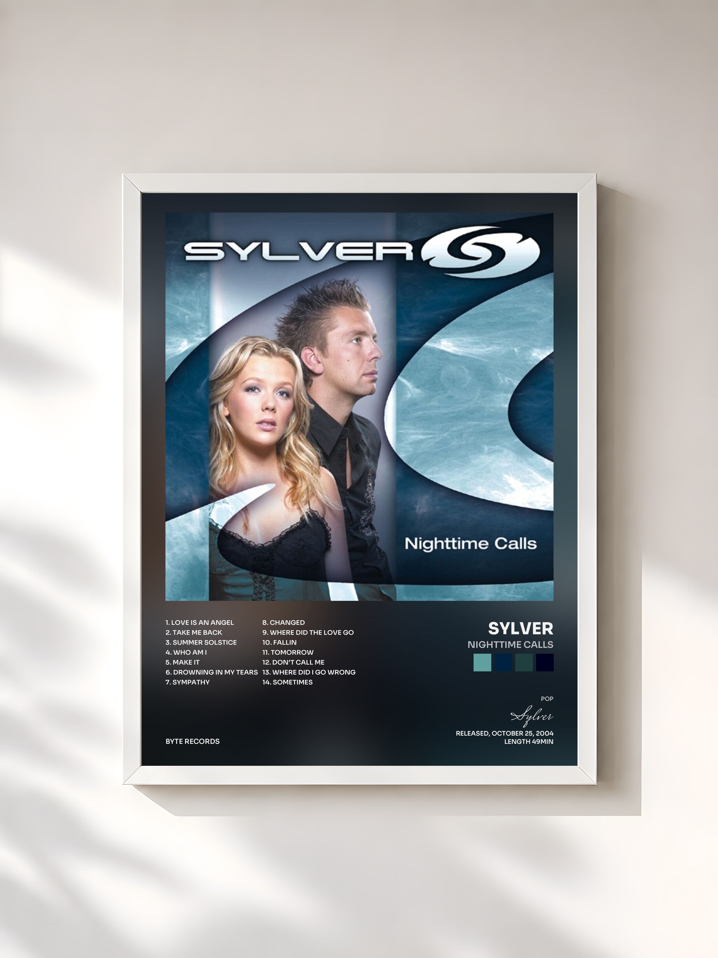 #blanc Tableau de l'album Nighttime Calls de Sylver, cadre blanc, imprimé et encadré en France