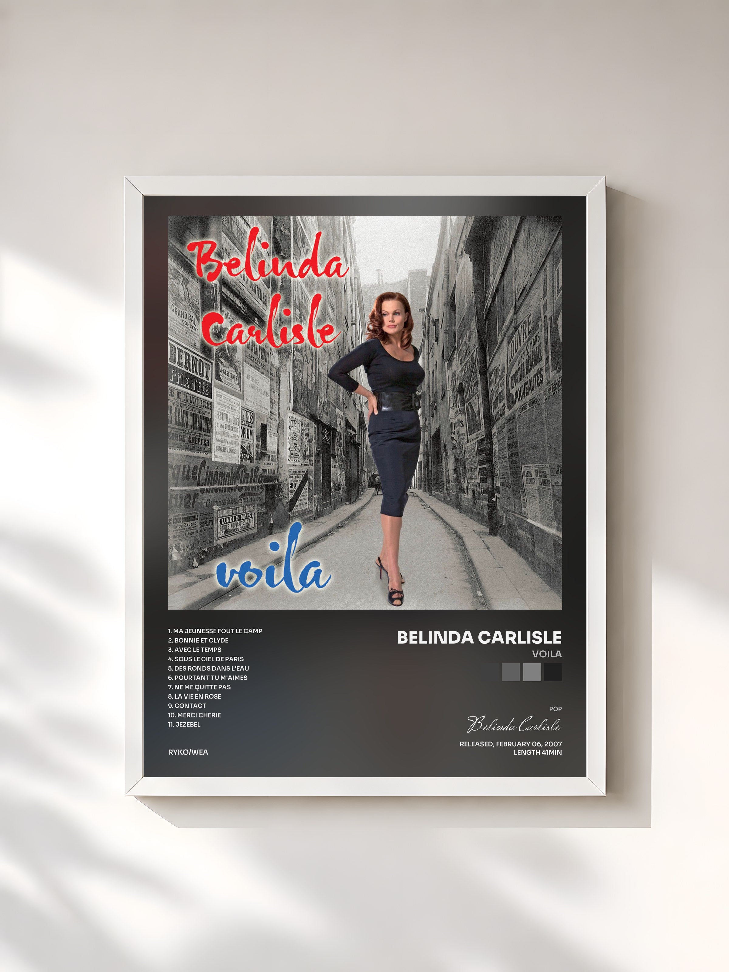 #blanc Tableau de l'album Voila de Belinda Carlisle, cadre blanc, imprimé et encadré en France