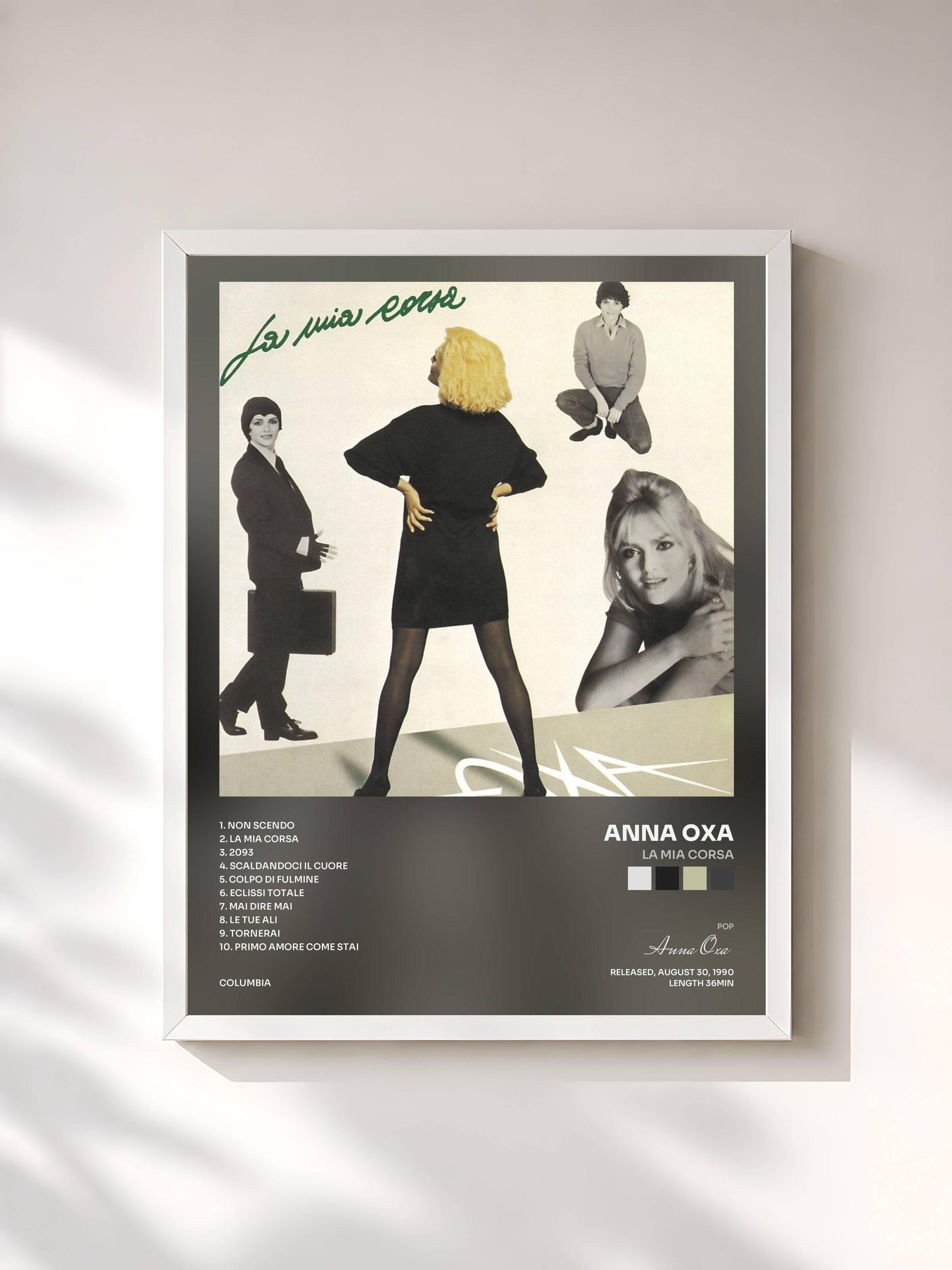 #blanc Tableau de l'album La Mia Corsa de Anna Oxa, cadre blanc, imprimé et encadré en France