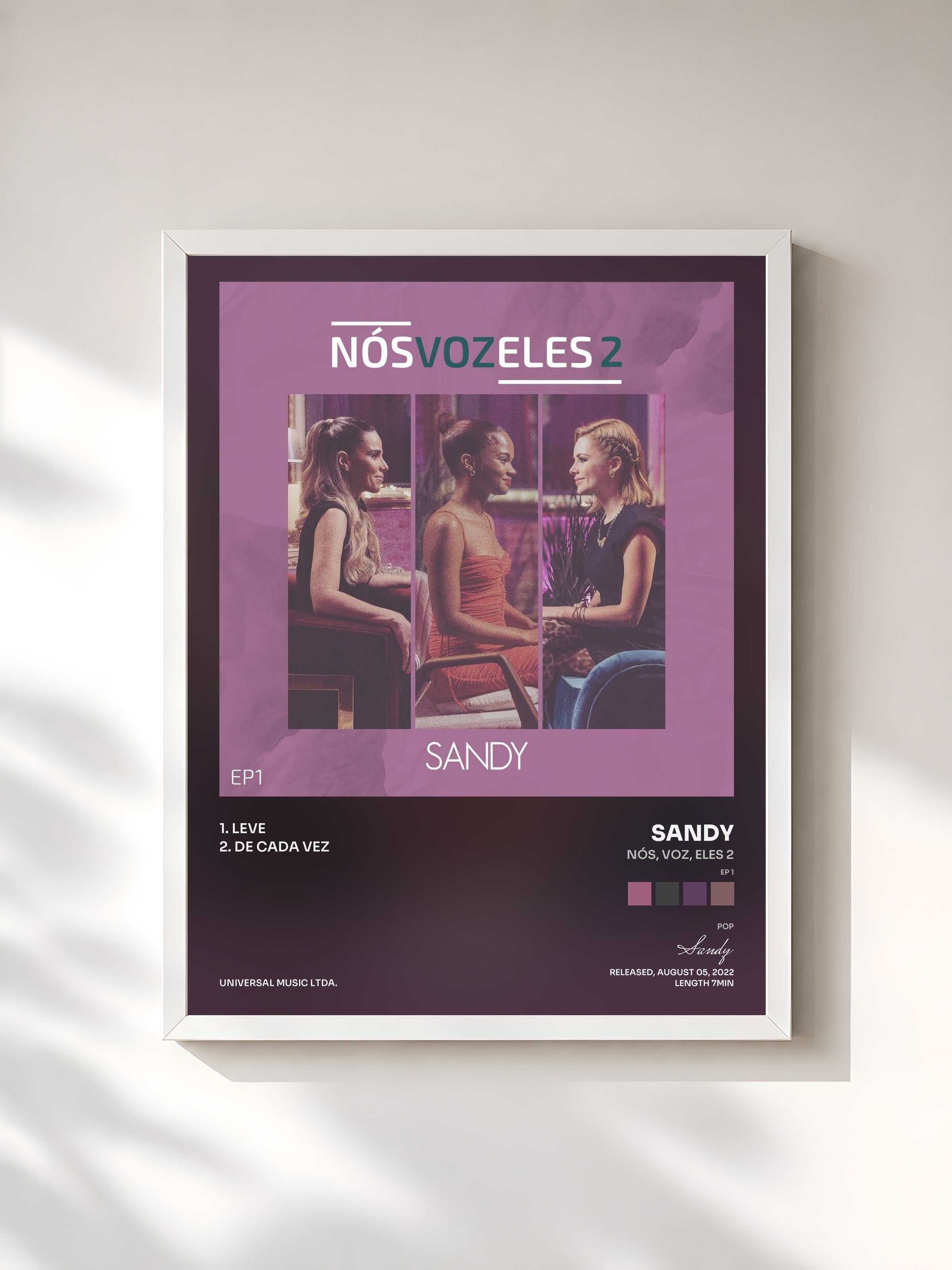 #blanc Tableau de l'album Nós, VOZ, Eles 2 (EP 1) de Sandy, cadre blanc, imprimé et encadré en France