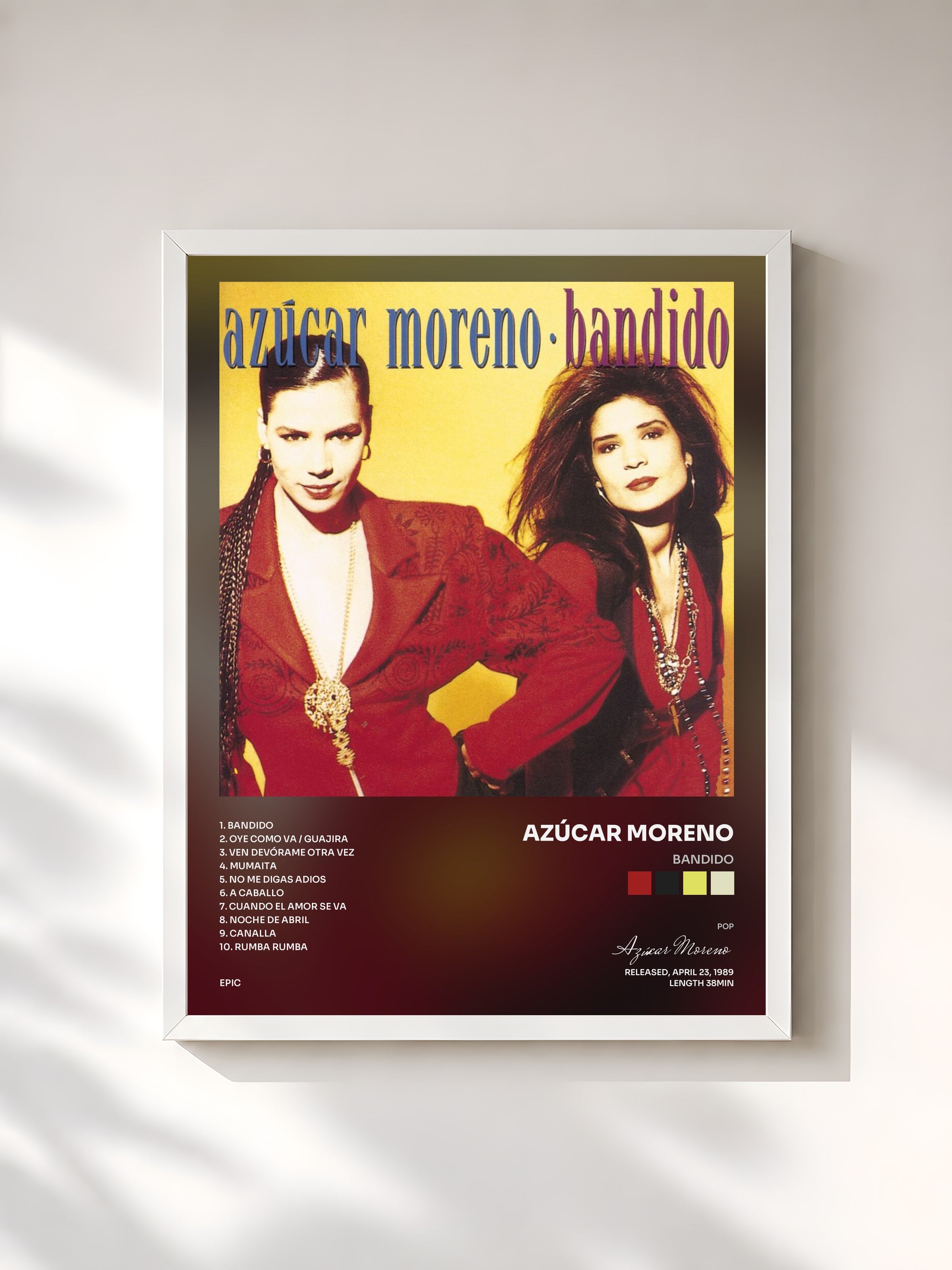 #blanc Tableau de l'album Bandido de Azúcar Moreno, cadre blanc, imprimé et encadré en France