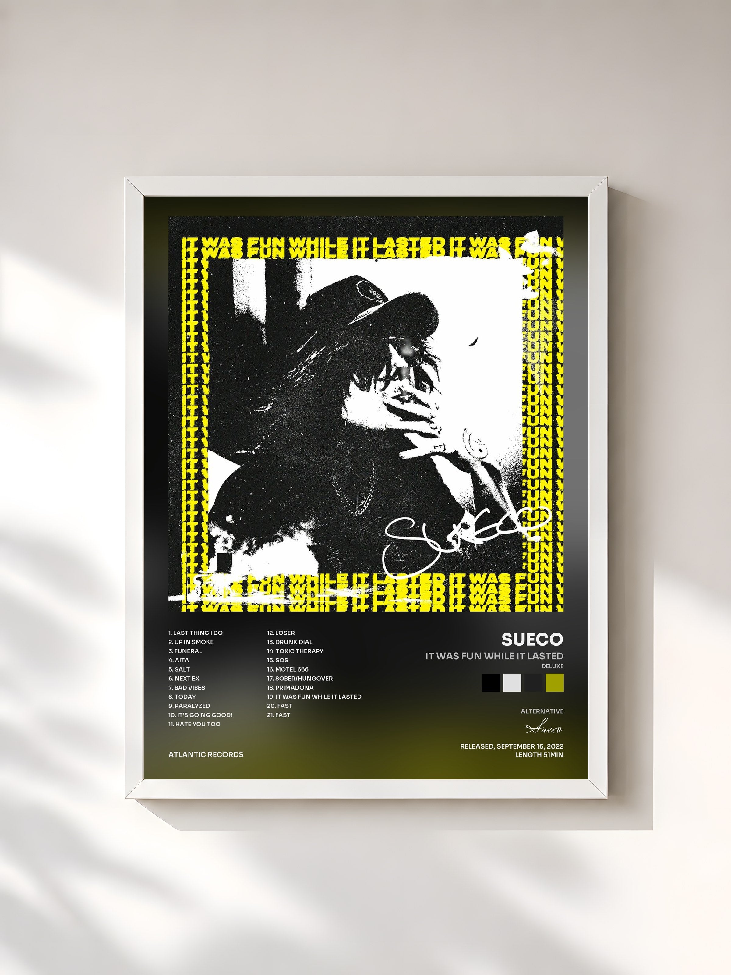 #blanc Tableau de l'album It Was Fun While It Lasted (Deluxe) de Sueco, cadre blanc, imprimé et encadré en France