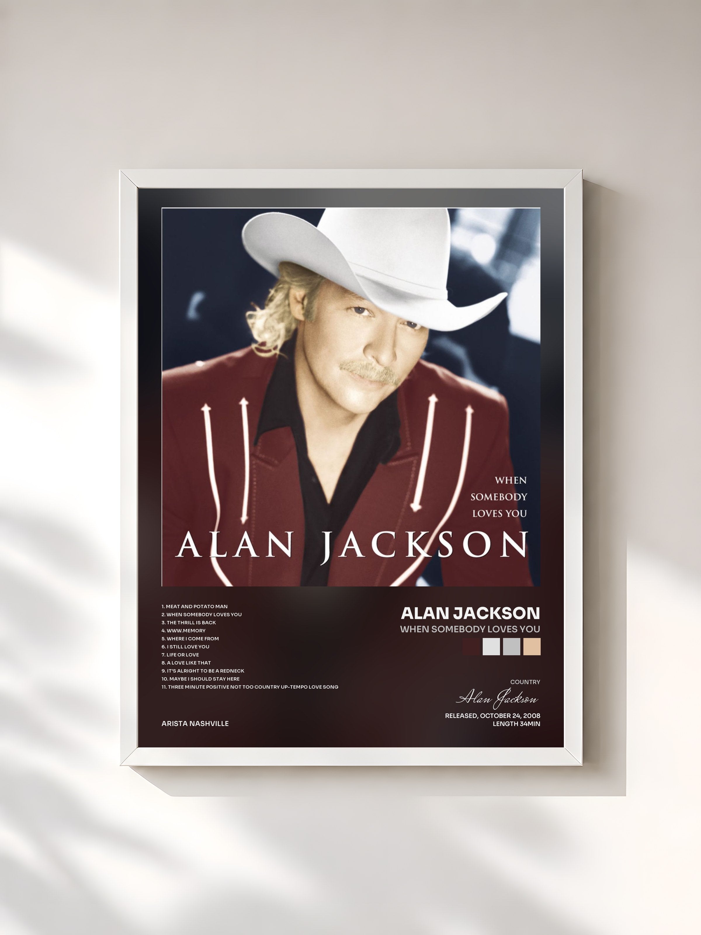 #blanc Tableau de l'album When Somebody Loves You de Alan Jackson, cadre blanc, imprimé et encadré en France