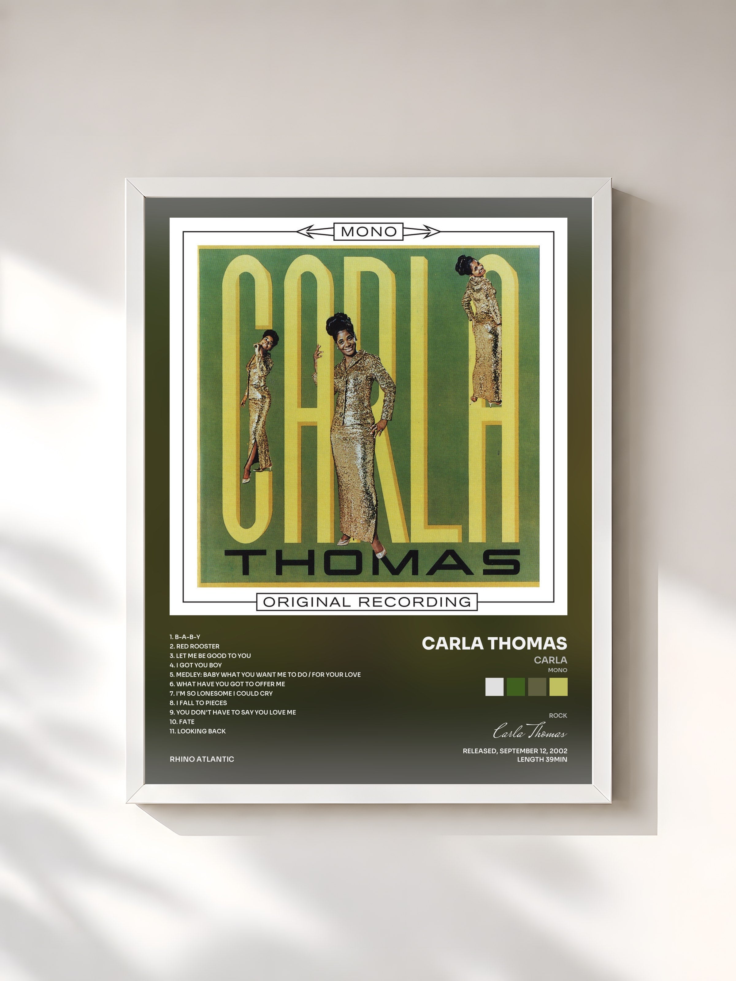 #blanc Tableau de l'album Carla (Mono) de Carla Thomas, cadre blanc, imprimé et encadré en France