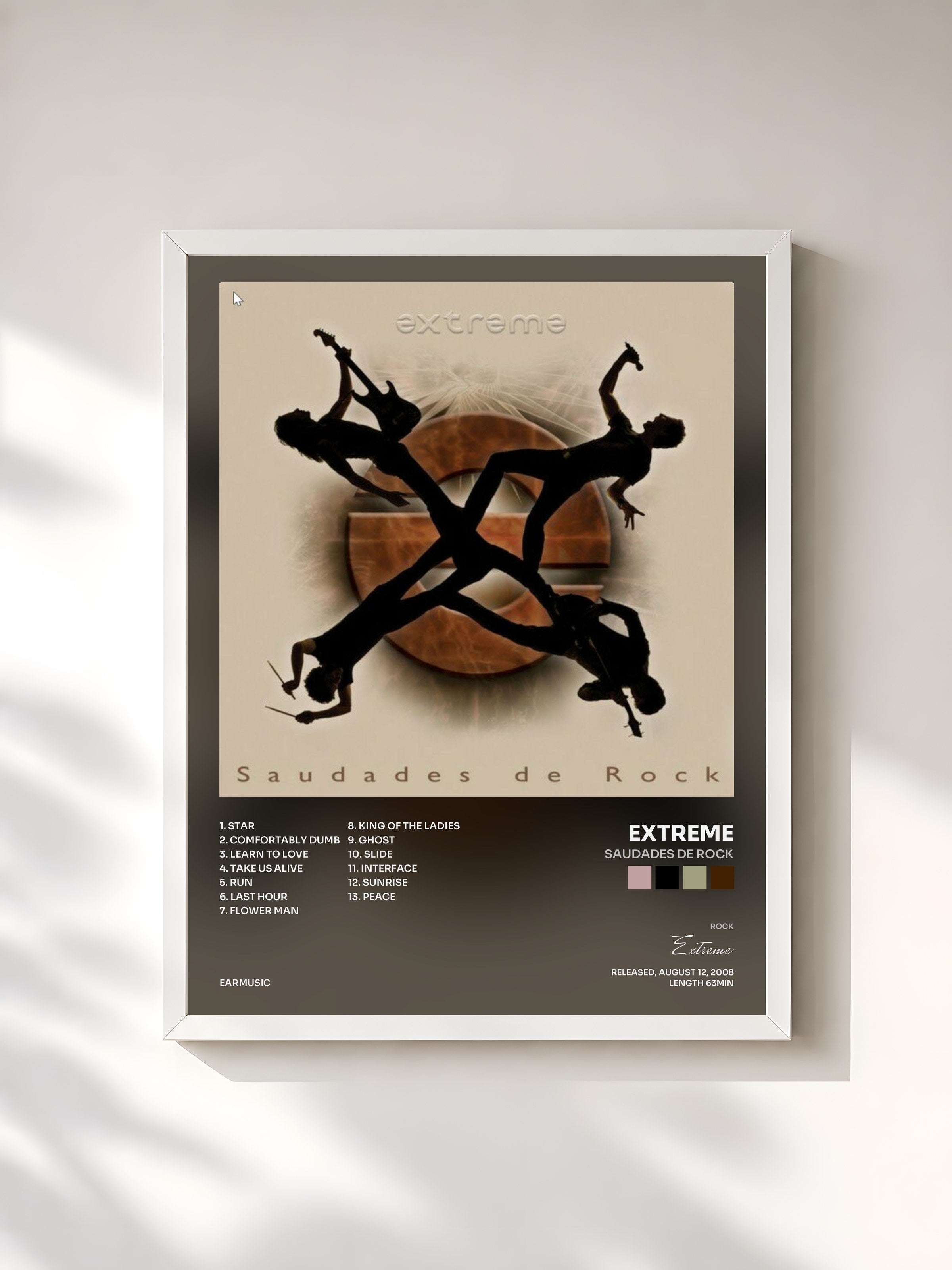 #blanc Tableau de l'album Saudades De Rock de Extreme, cadre blanc, imprimé et encadré en France