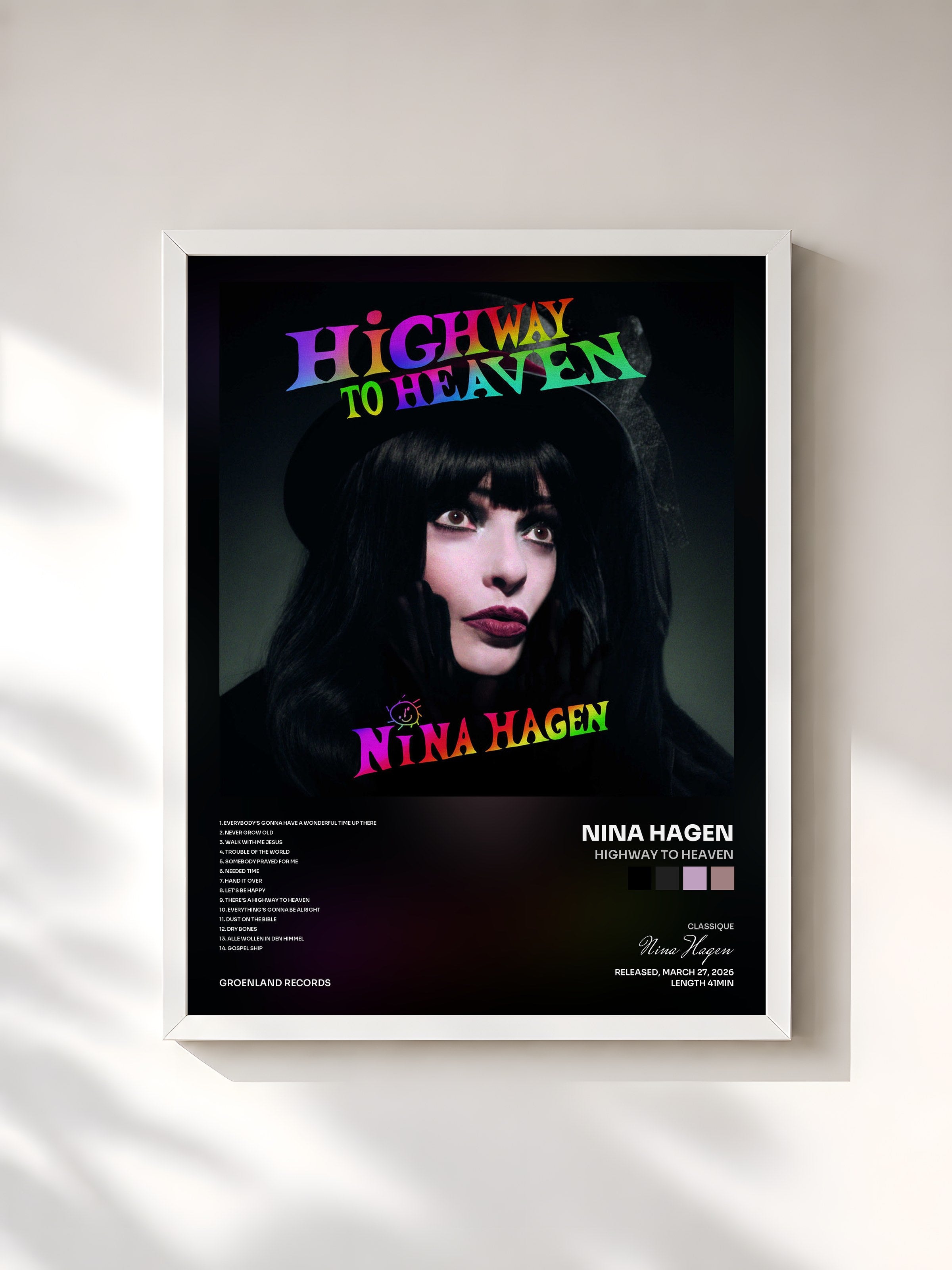 #blanc Tableau de l'album HiGHWAY TO HEAVEN de Nina Hagen, cadre blanc, imprimé et encadré en France