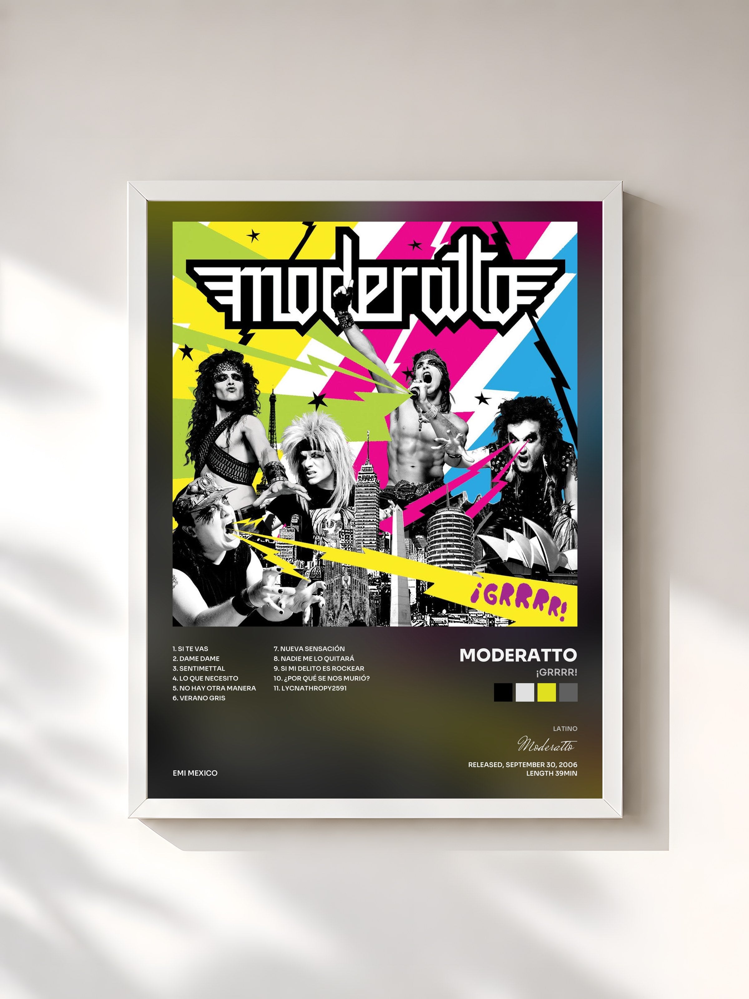 #blanc Tableau de l'album ¡GRRRR! de Moderatto, cadre blanc, imprimé et encadré en France