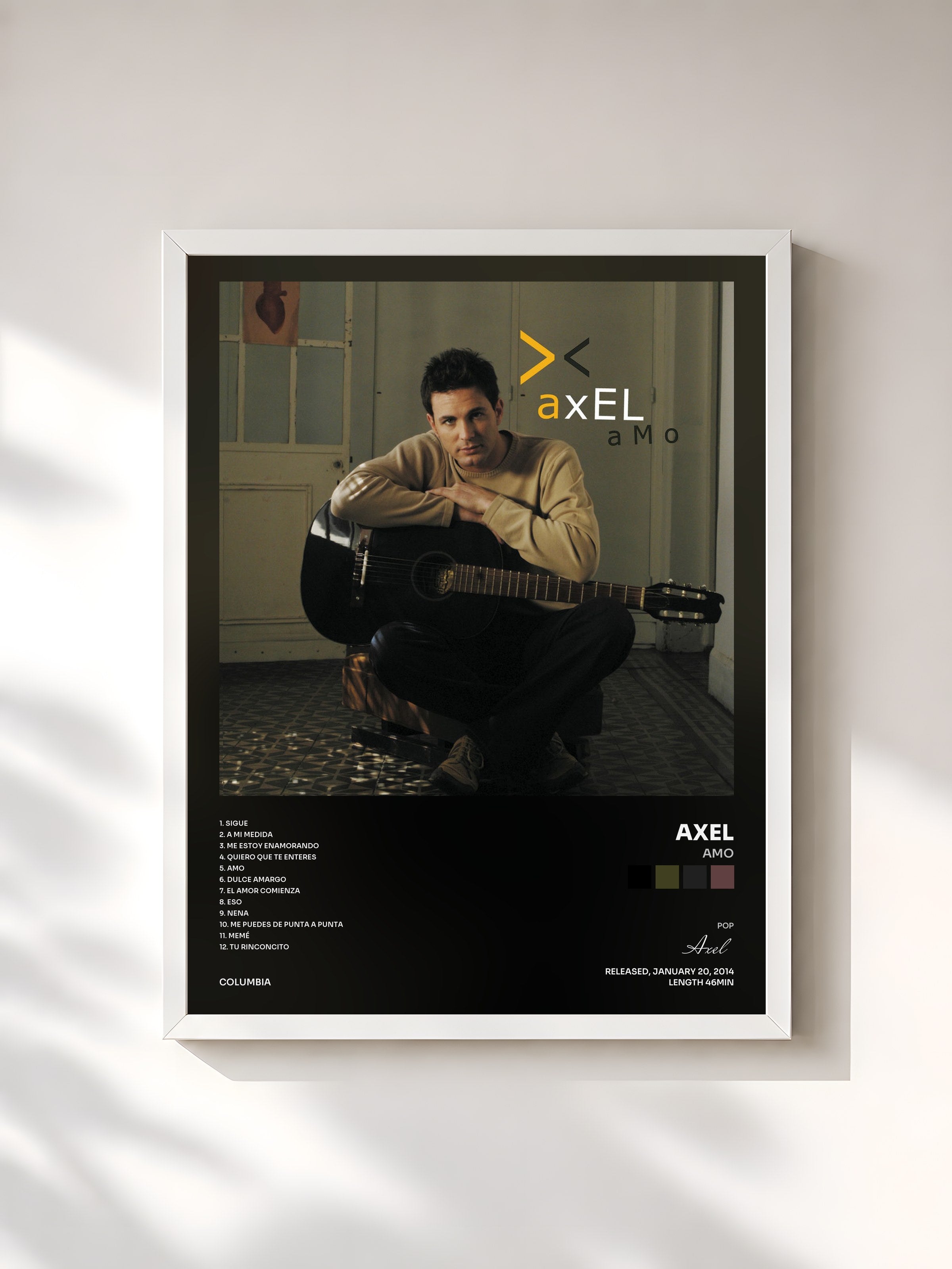 #blanc Tableau de l'album Amo de Axel, cadre blanc, imprimé et encadré en France