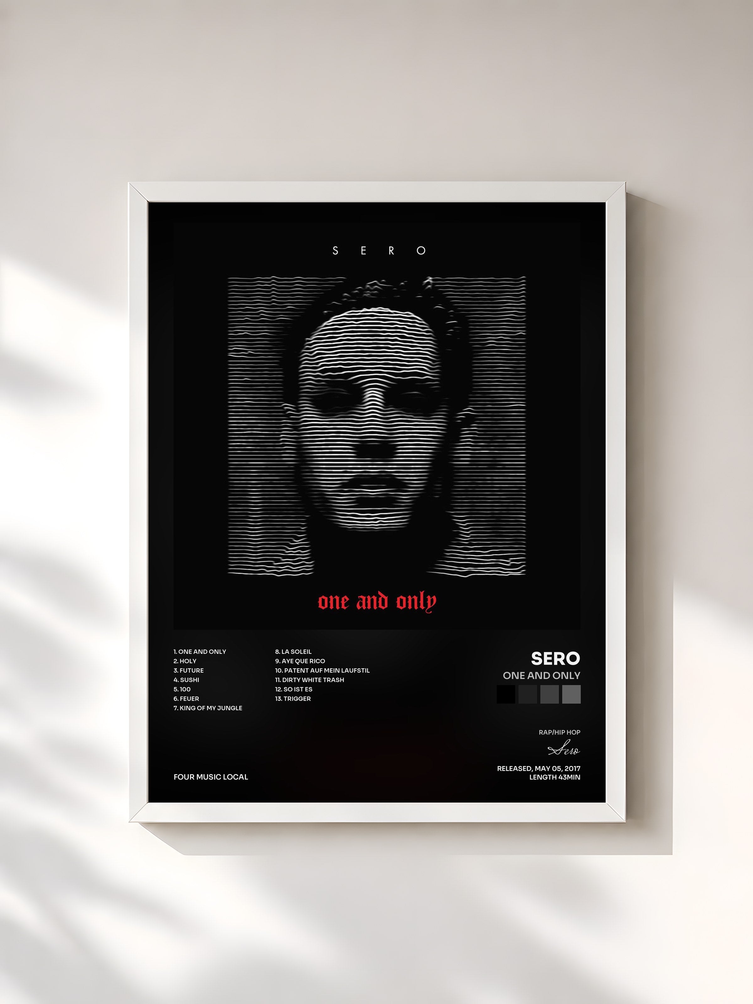 #blanc Tableau de l'album One and Only de Sero, cadre blanc, imprimé et encadré en France