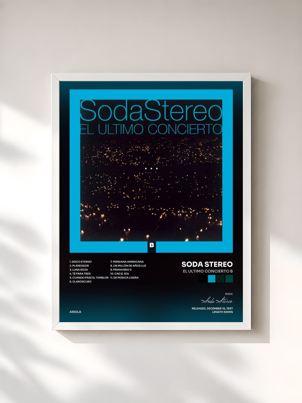 #blanc Tableau de l'album El Ultimo Concierto B de Soda Stereo, cadre blanc, imprimé et encadré en France