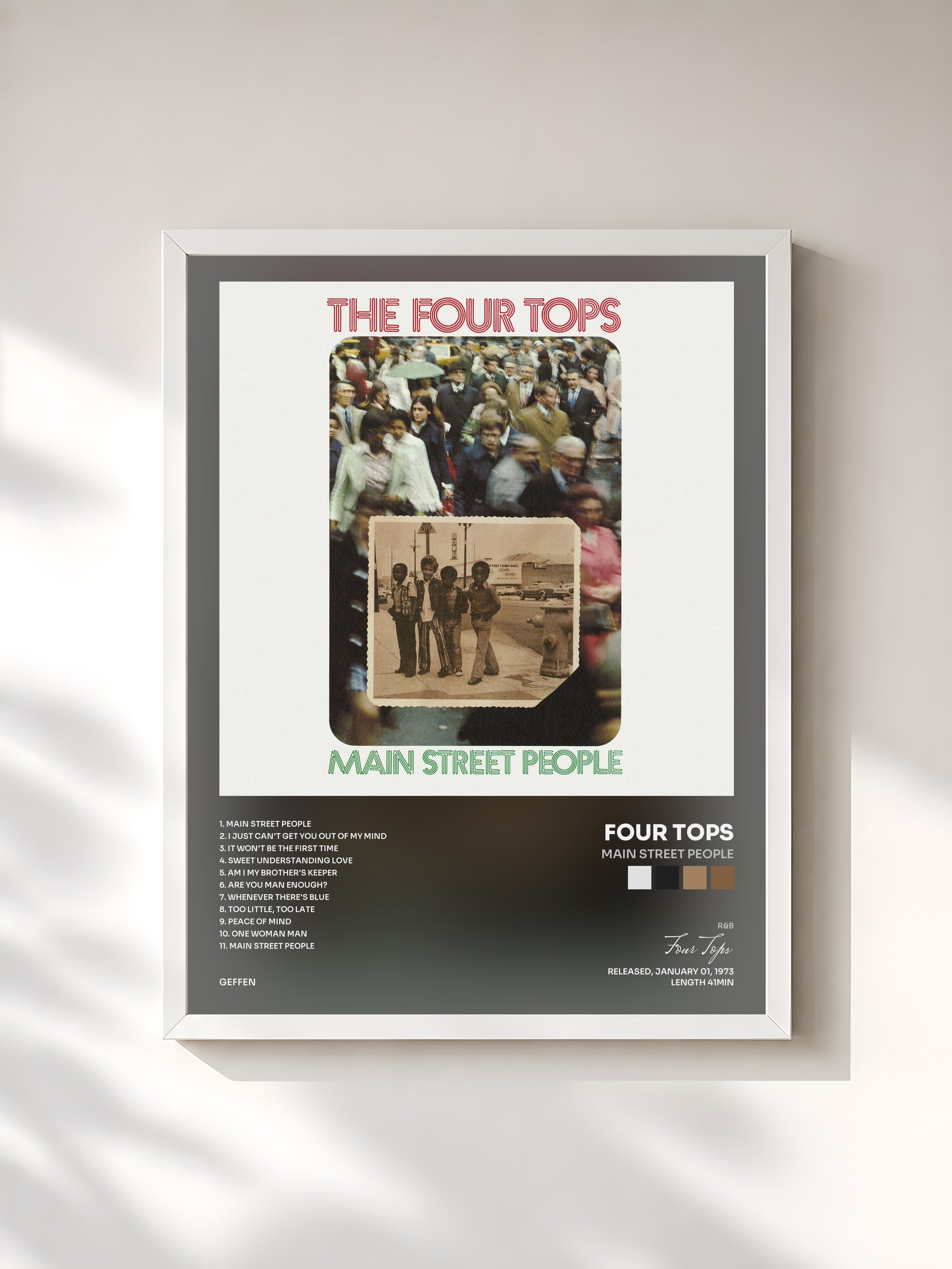 #blanc Tableau de l'album Main Street People de Four Tops, cadre blanc, imprimé et encadré en France
