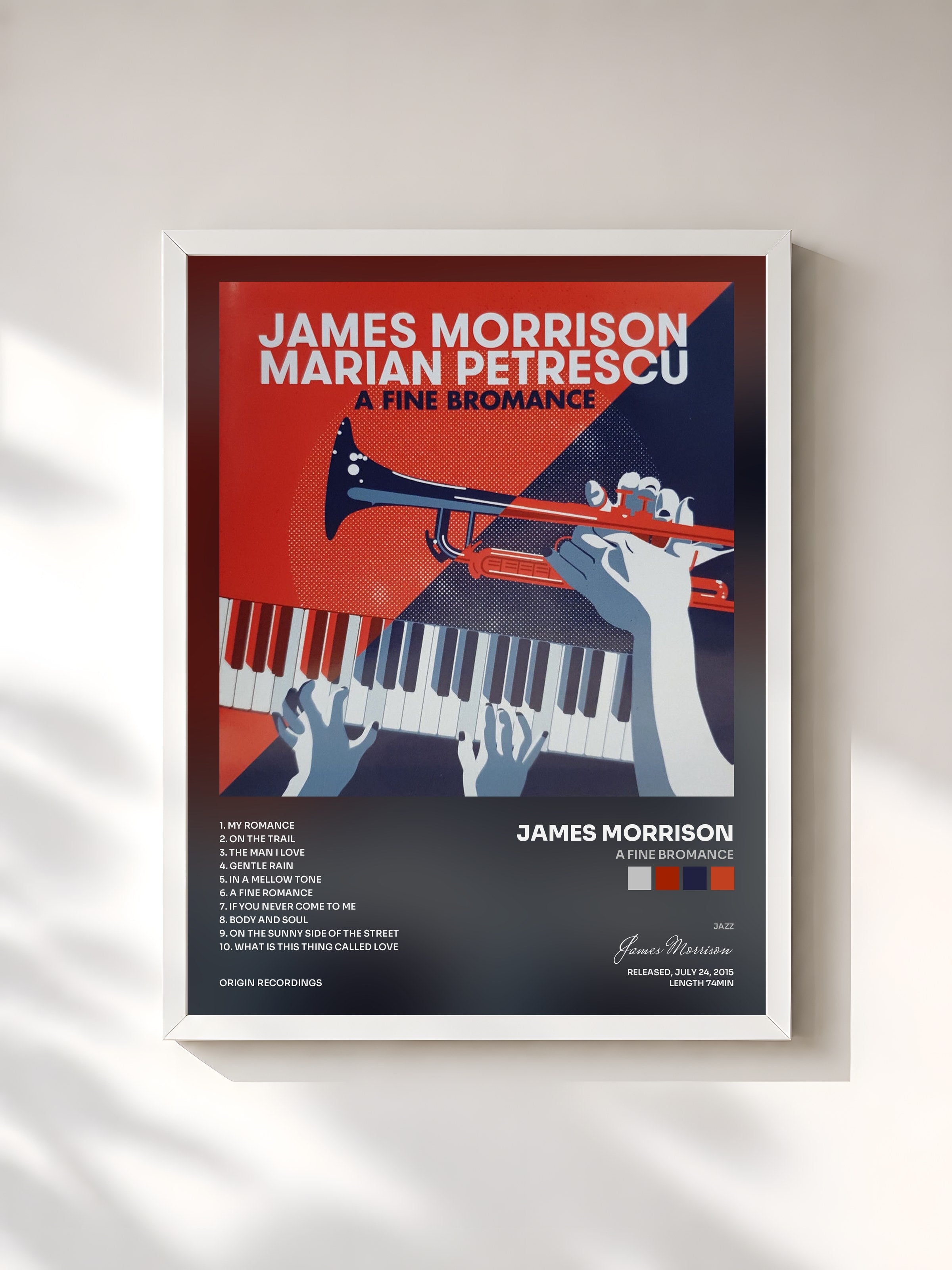 #blanc Tableau de l'album A Fine Bromance de James Morrison, cadre blanc, imprimé et encadré en France