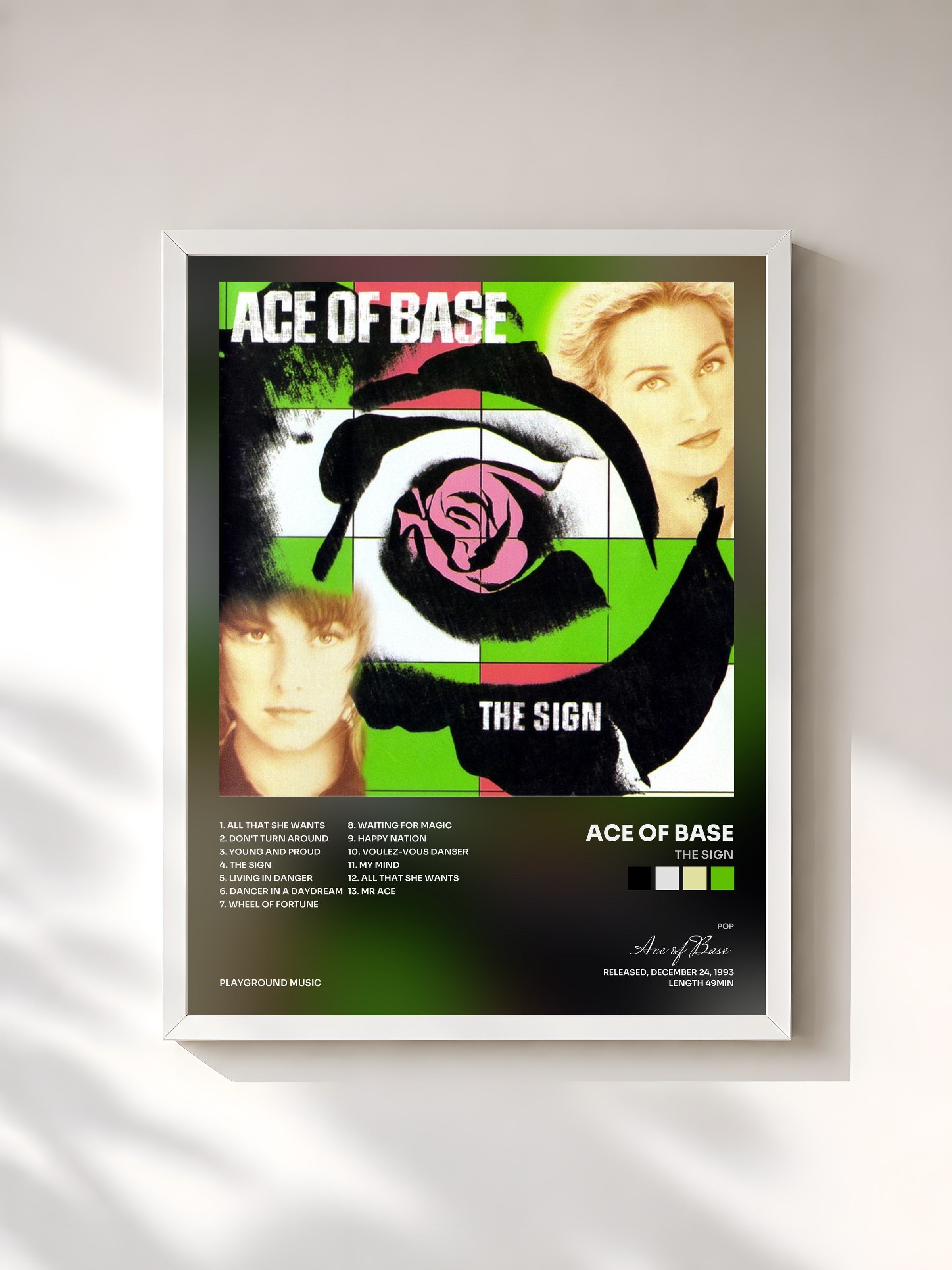 #blanc Tableau de l'album The Sign de Ace of Base, cadre blanc, imprimé et encadré en France