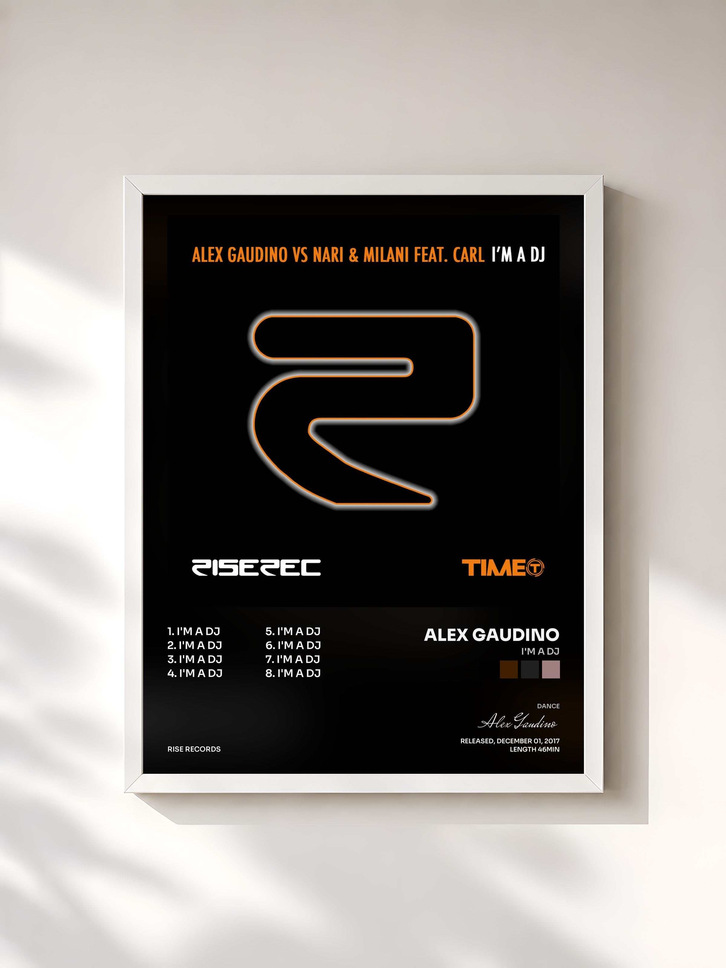 #blanc Tableau de l'album I'm a DJ de Alex Gaudino, cadre blanc, imprimé et encadré en France