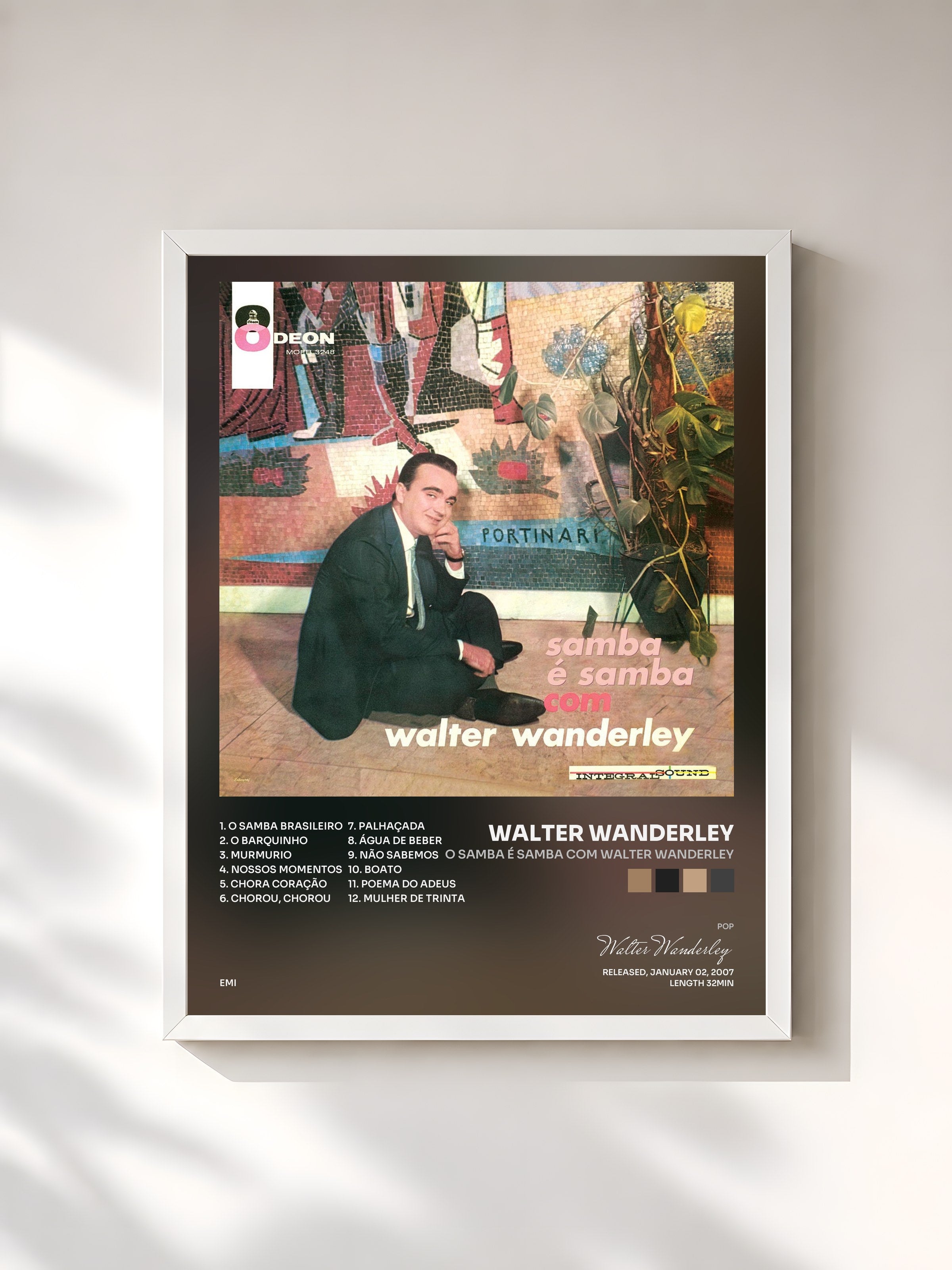 #blanc Tableau de l'album O Samba É Samba Com Walter Wanderley de Walter Wanderley, cadre blanc, imprimé et encadré en France