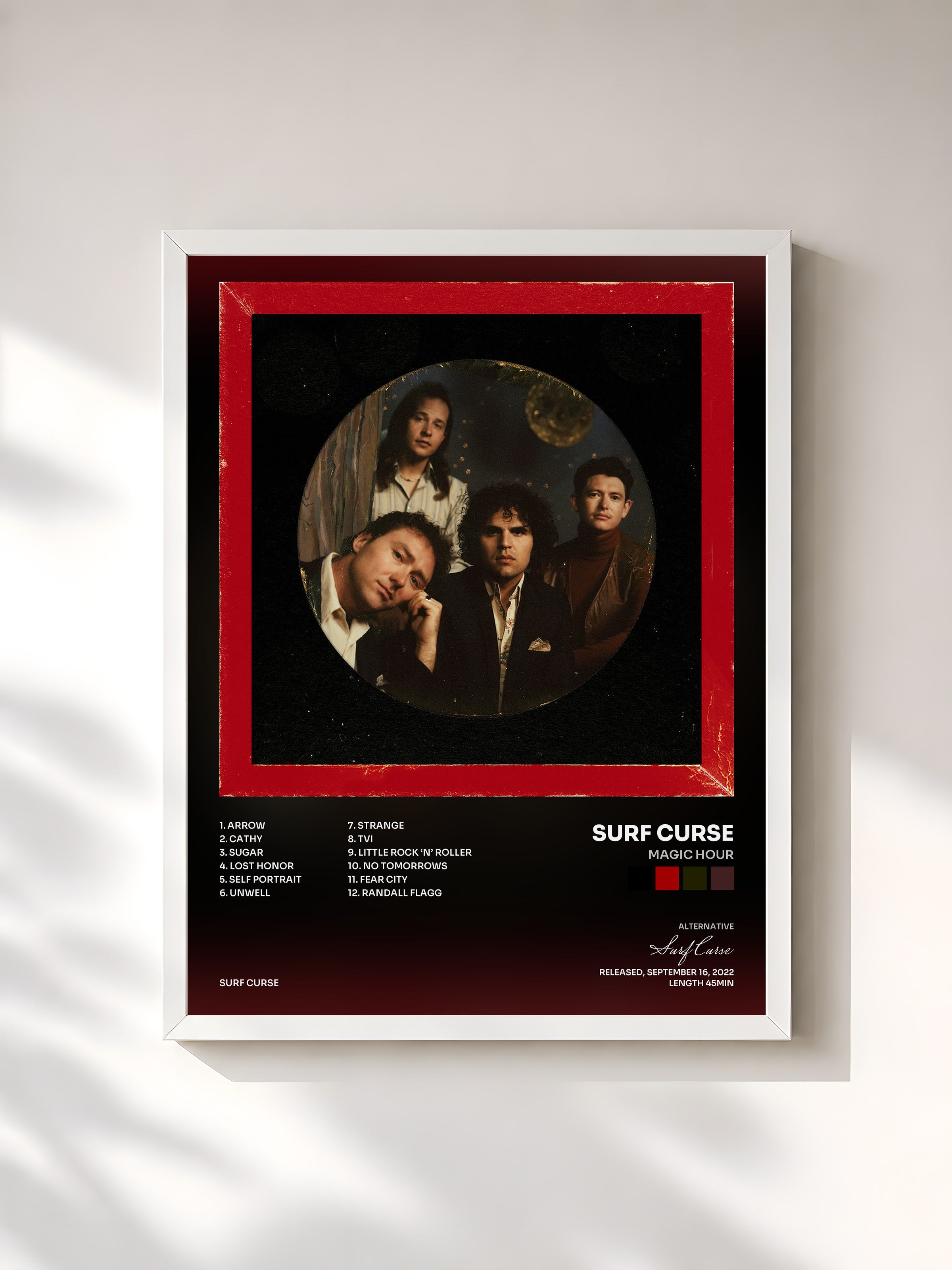 #blanc Tableau de l'album Magic Hour de Surf Curse, cadre blanc, imprimé et encadré en France