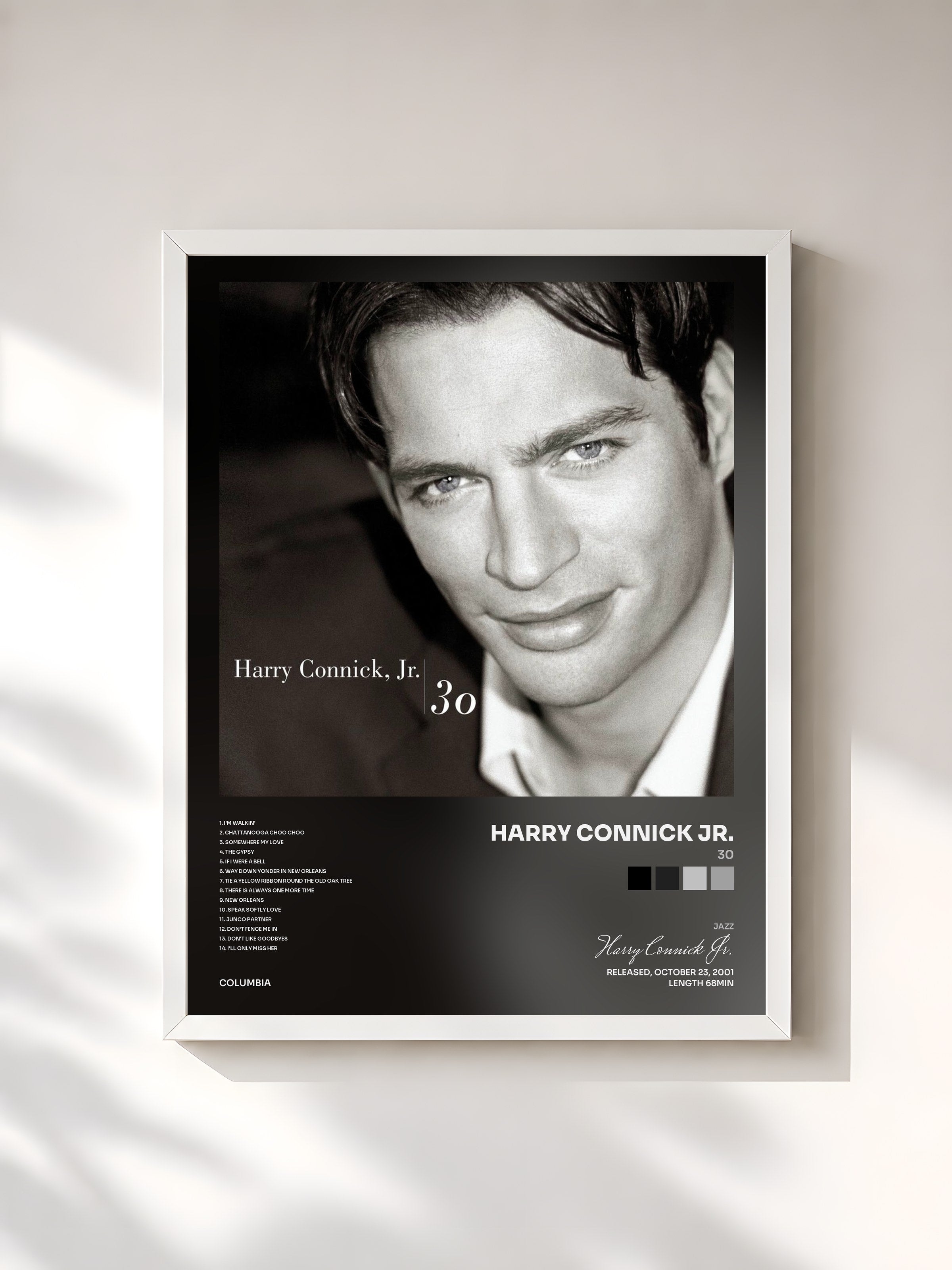 #blanc Tableau de l'album 30 de Harry Connick Jr., cadre blanc, imprimé et encadré en France