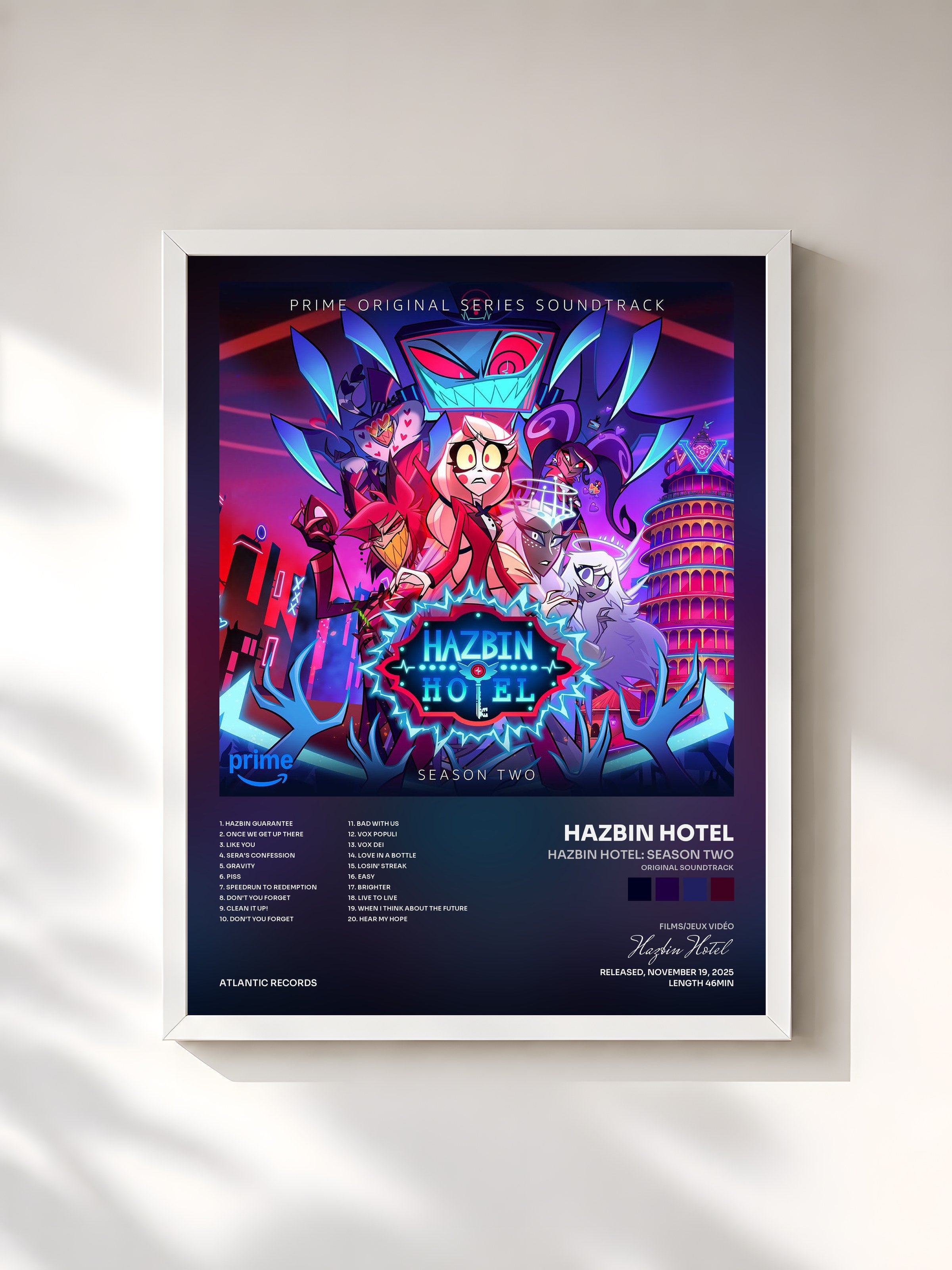 #blanc Tableau de l'album Hazbin Hotel: Season Two (Original Soundtrack) de Hazbin Hotel, cadre blanc, imprimé et encadré en France