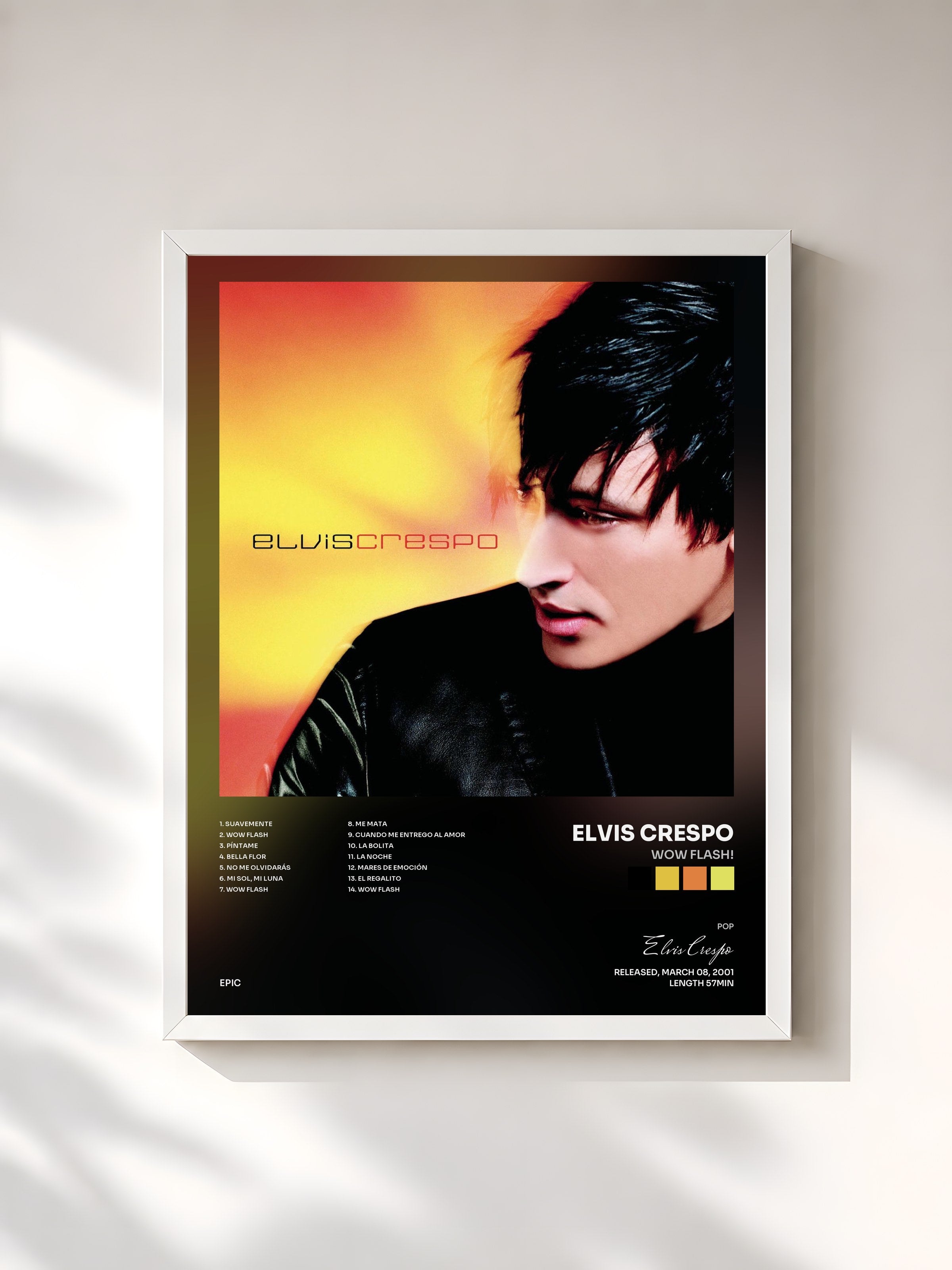 #blanc Tableau de l'album Wow Flash! de Elvis Crespo, cadre blanc, imprimé et encadré en France