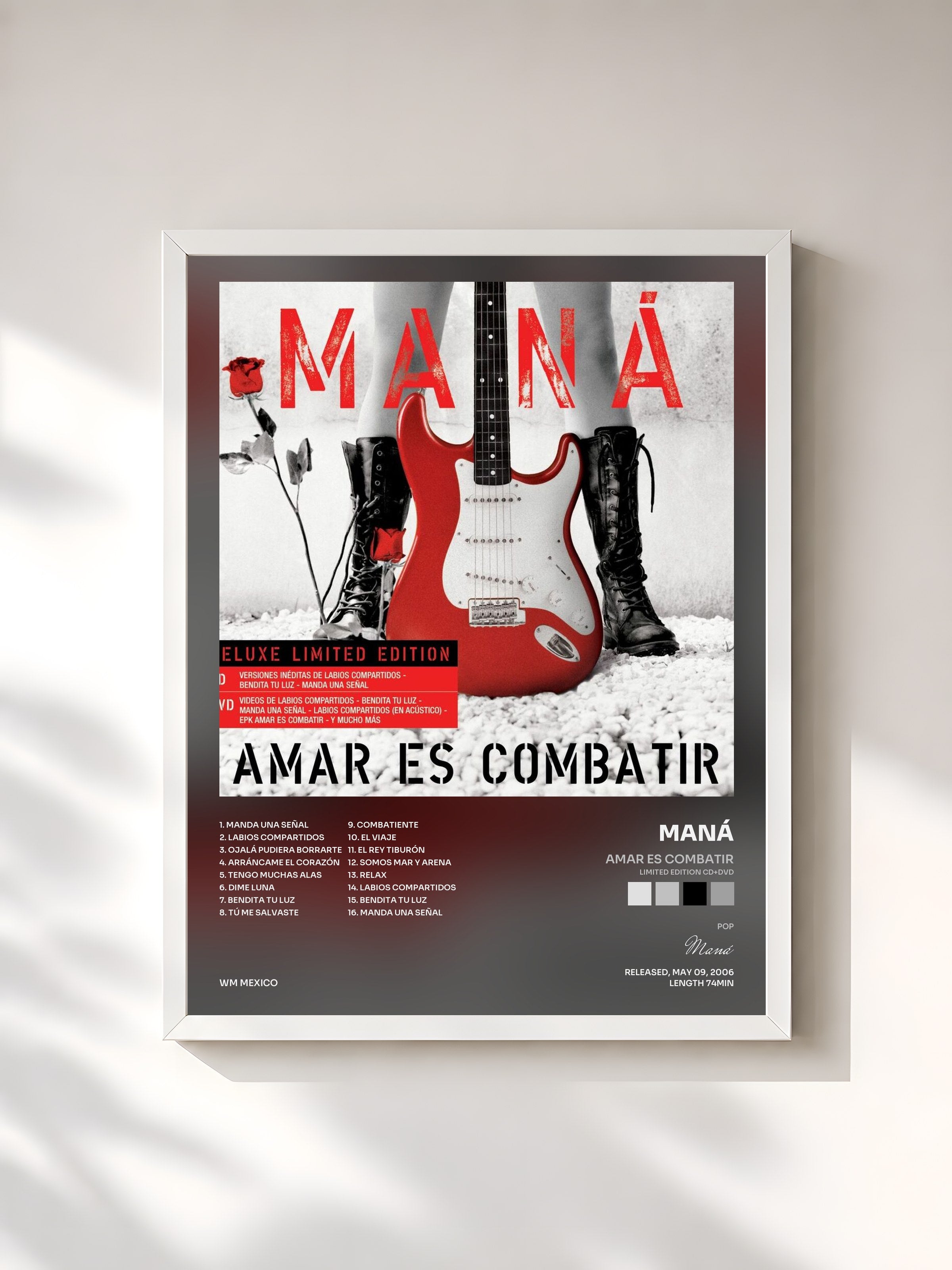 #blanc Tableau de l'album Amar es Combatir (Limited Edition CD+DVD) de Maná, cadre blanc, imprimé et encadré en France