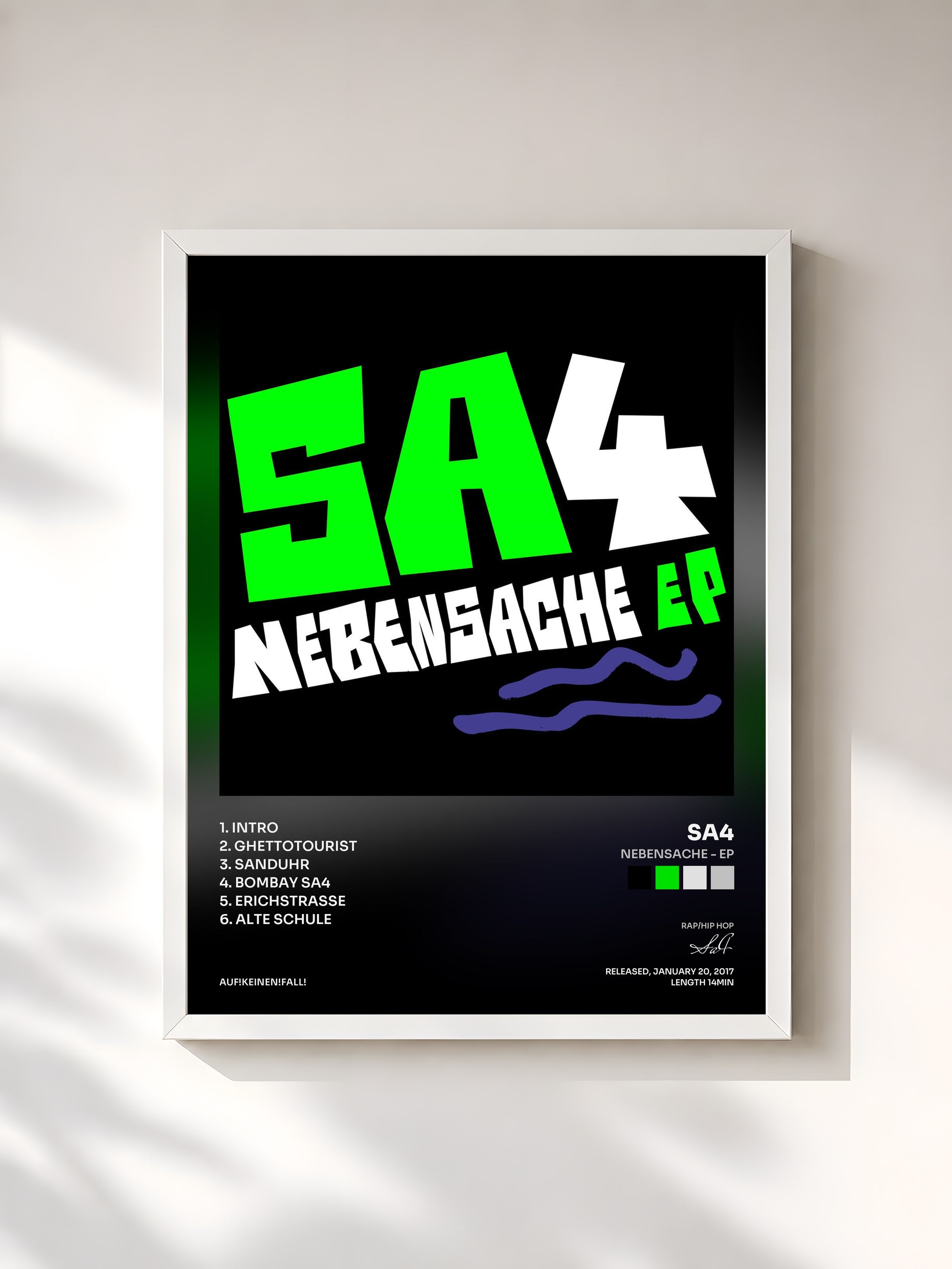 #blanc Tableau de l'album Nebensache - EP de Sa4, cadre blanc, imprimé et encadré en France