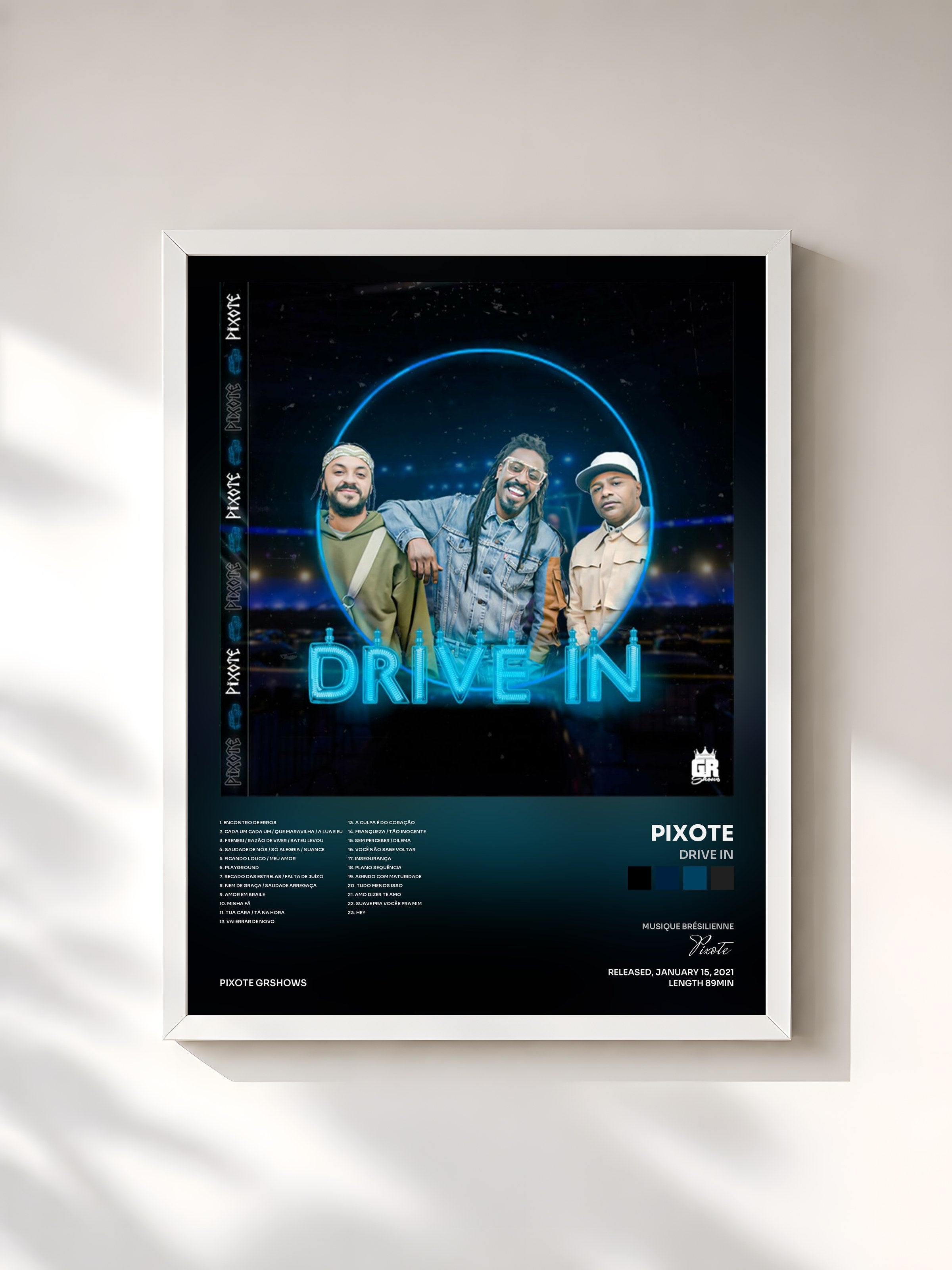 #blanc Tableau de l'album Drive In de Pixote, cadre blanc, imprimé et encadré en France