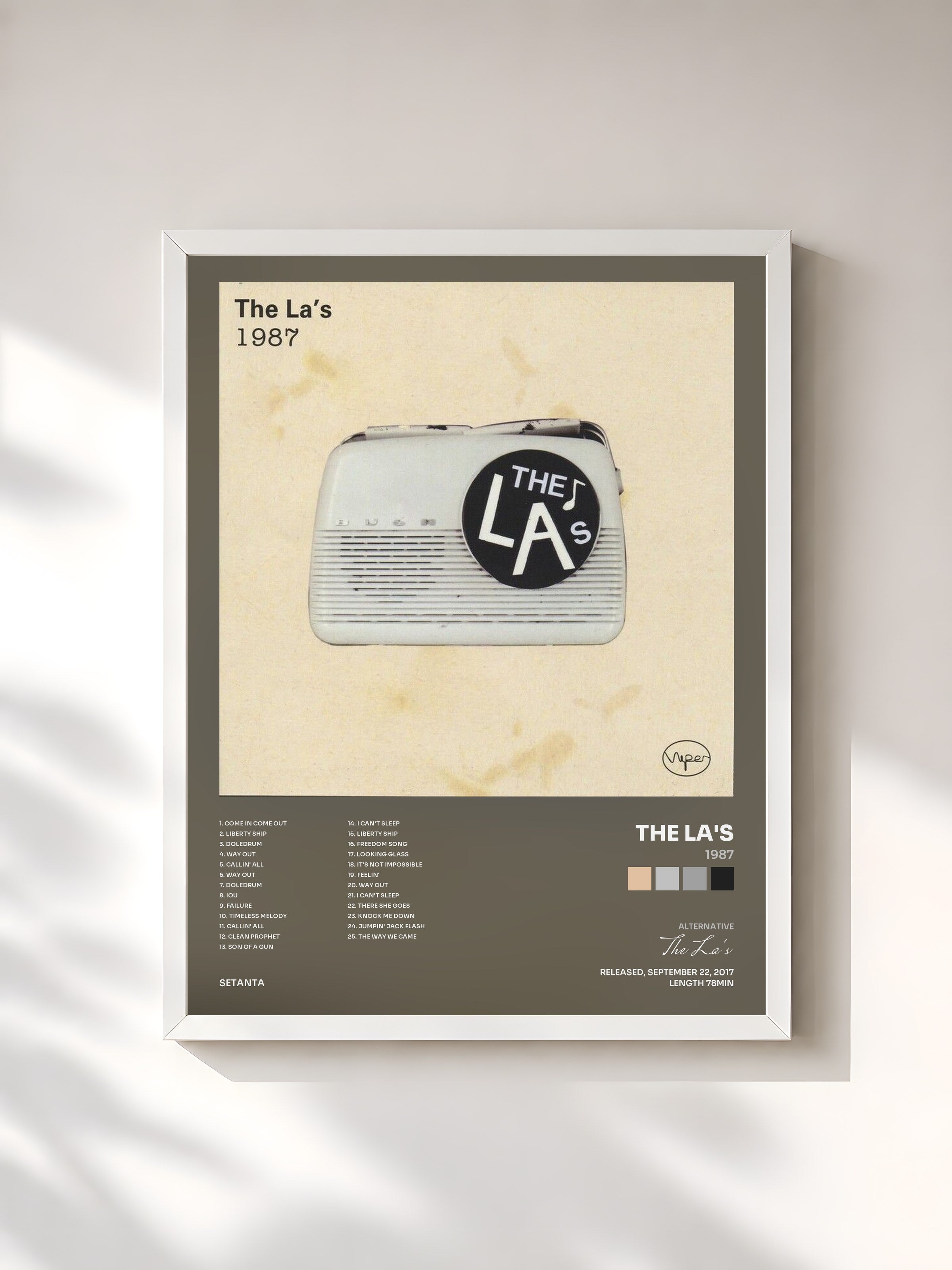 #blanc Tableau de l'album 1987 de The La's, cadre blanc, imprimé et encadré en France