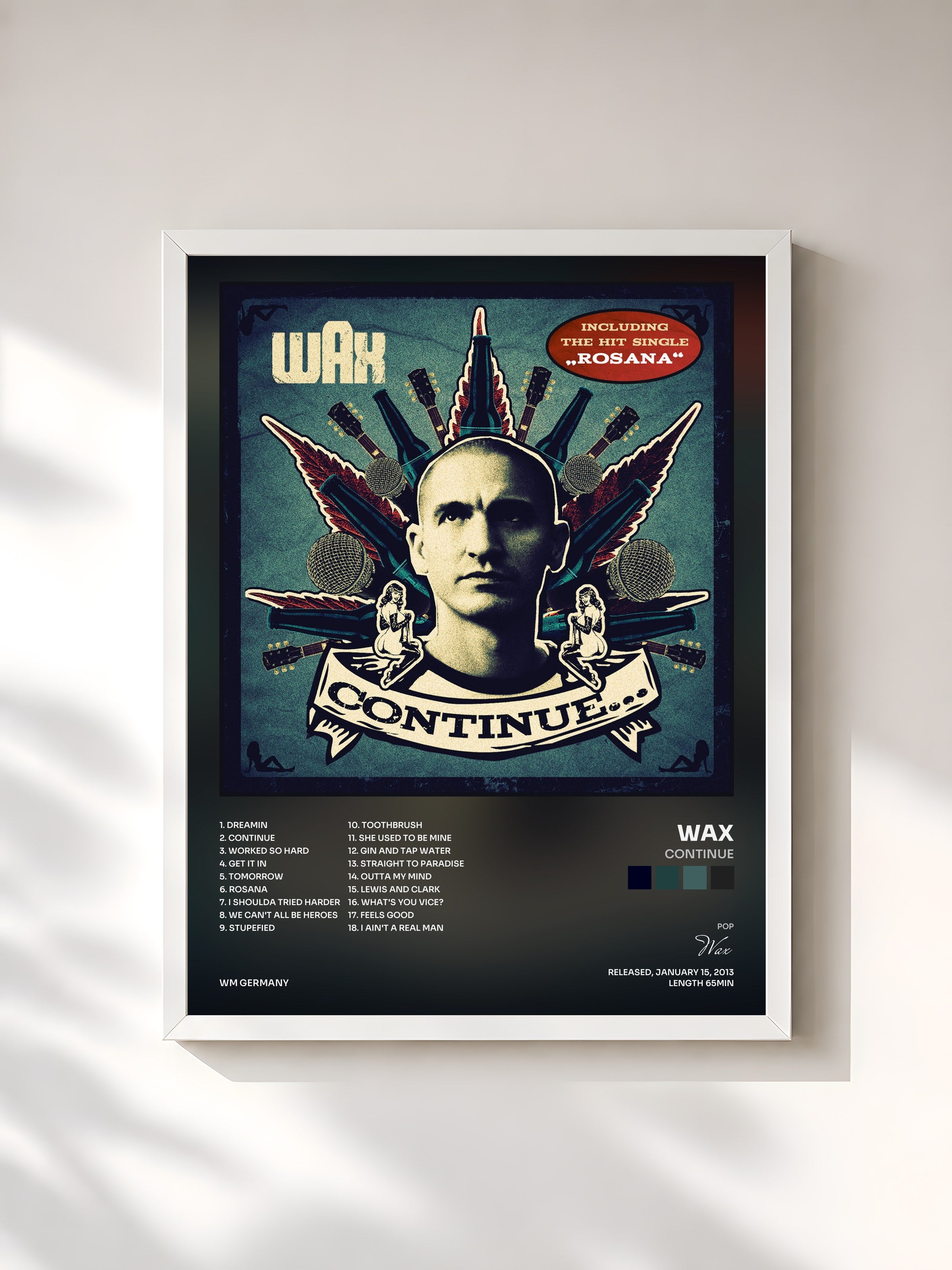 #blanc Tableau de l'album Continue de Wax, cadre blanc, imprimé et encadré en France