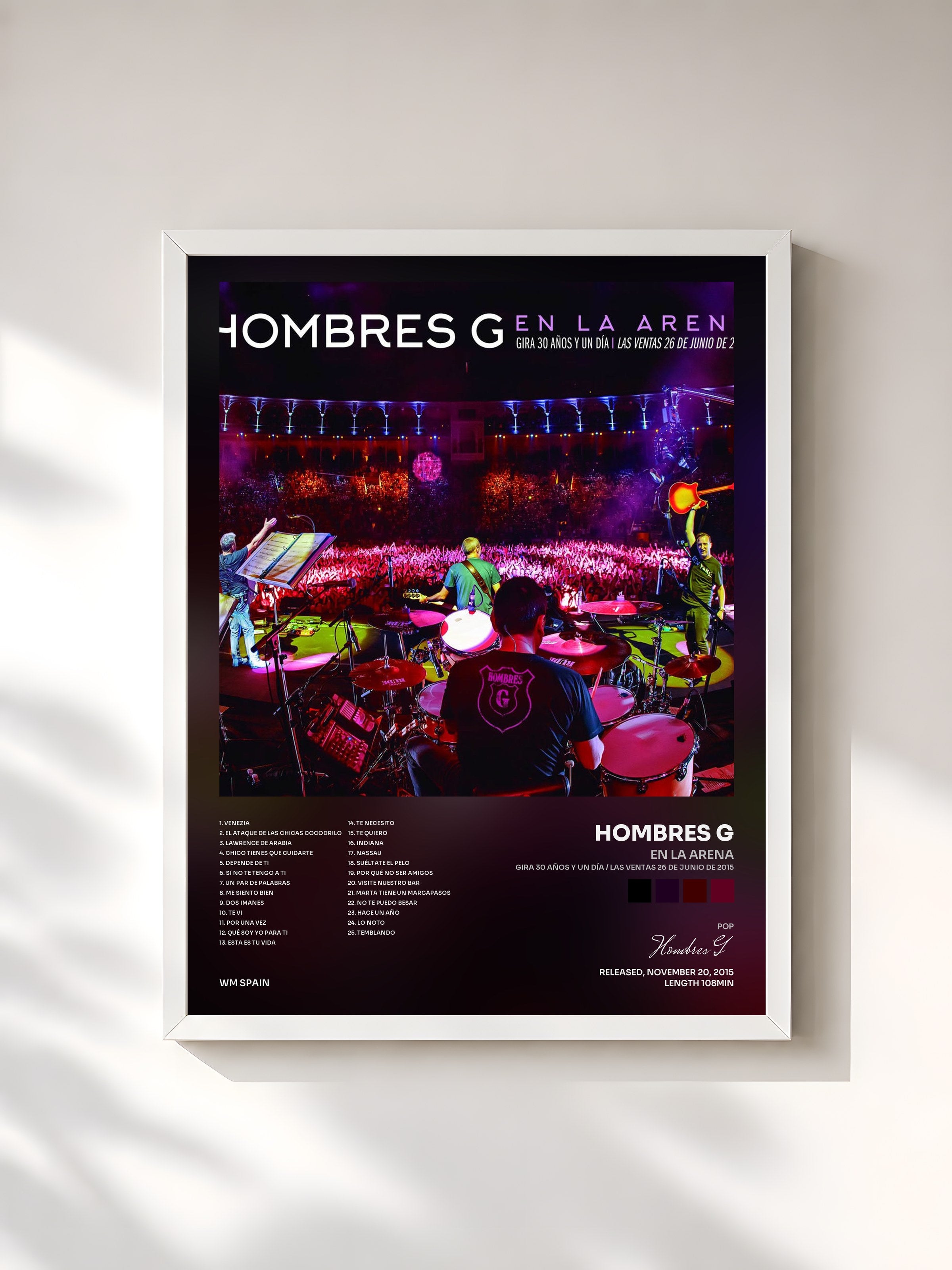 #blanc Tableau de l'album En la arena (Gira 30 años y un día / Las Ventas 26 de junio de 2015) de Hombres G, cadre blanc, imprimé et encadré en France