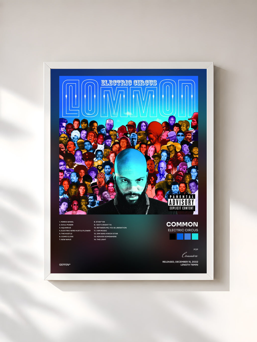 #blanc Tableau de l'album Electric Circus de Common, cadre blanc, imprimé et encadré en France