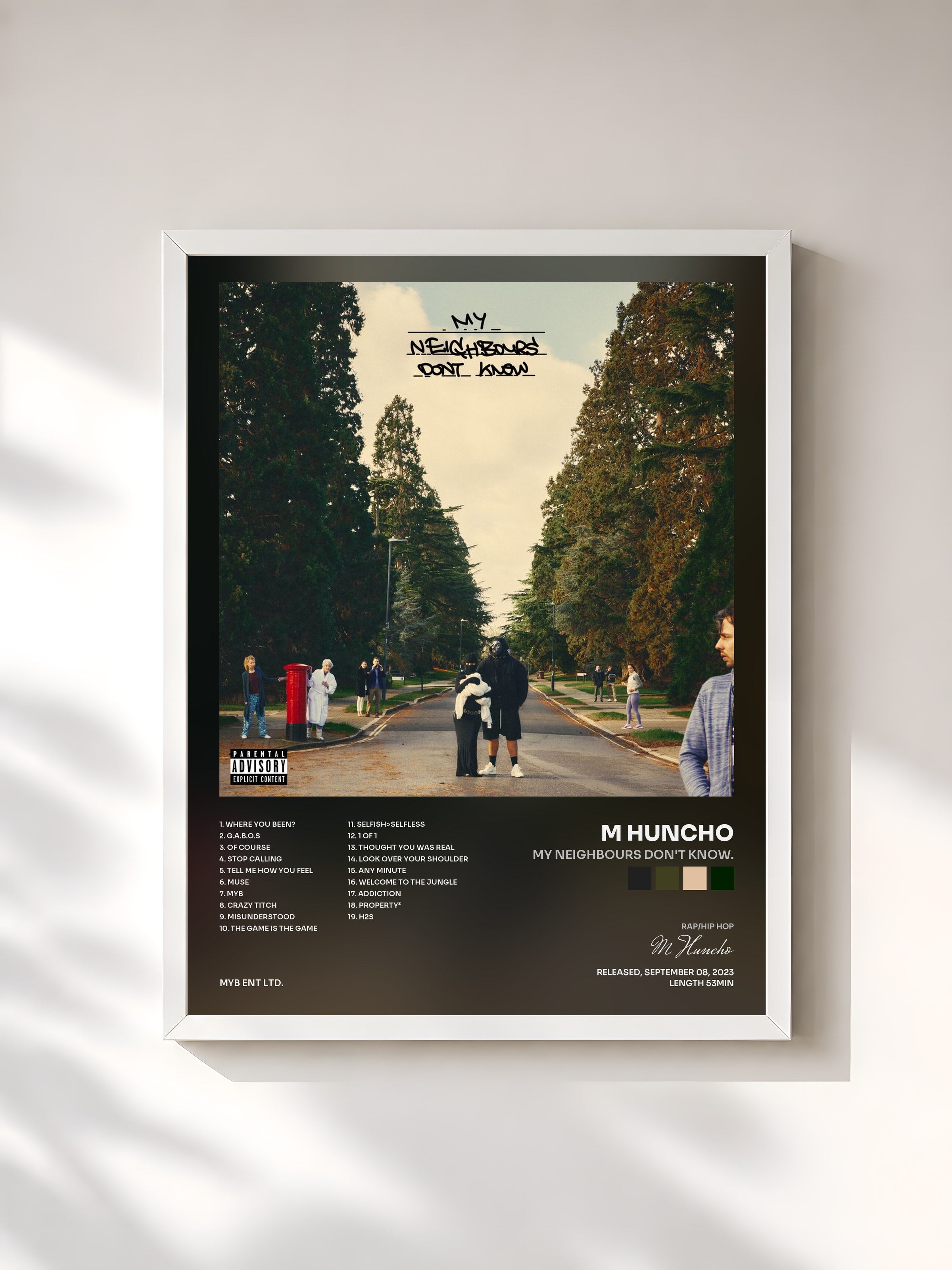 #blanc Tableau de l'album my neighbours don't know. de M Huncho, cadre blanc, imprimé et encadré en France