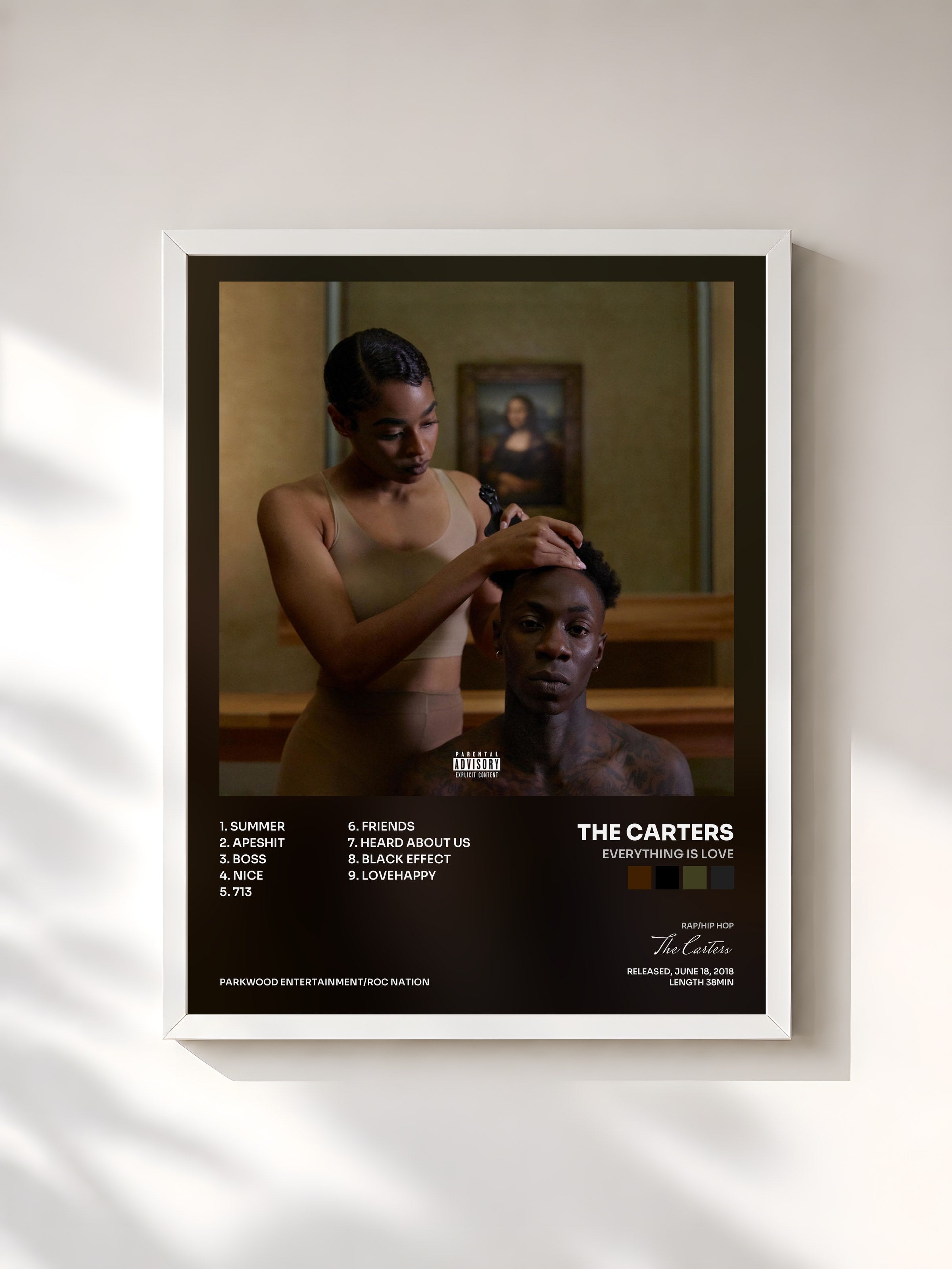 #blanc Tableau de l'album EVERYTHING IS LOVE de The Carters, cadre blanc, imprimé et encadré en France