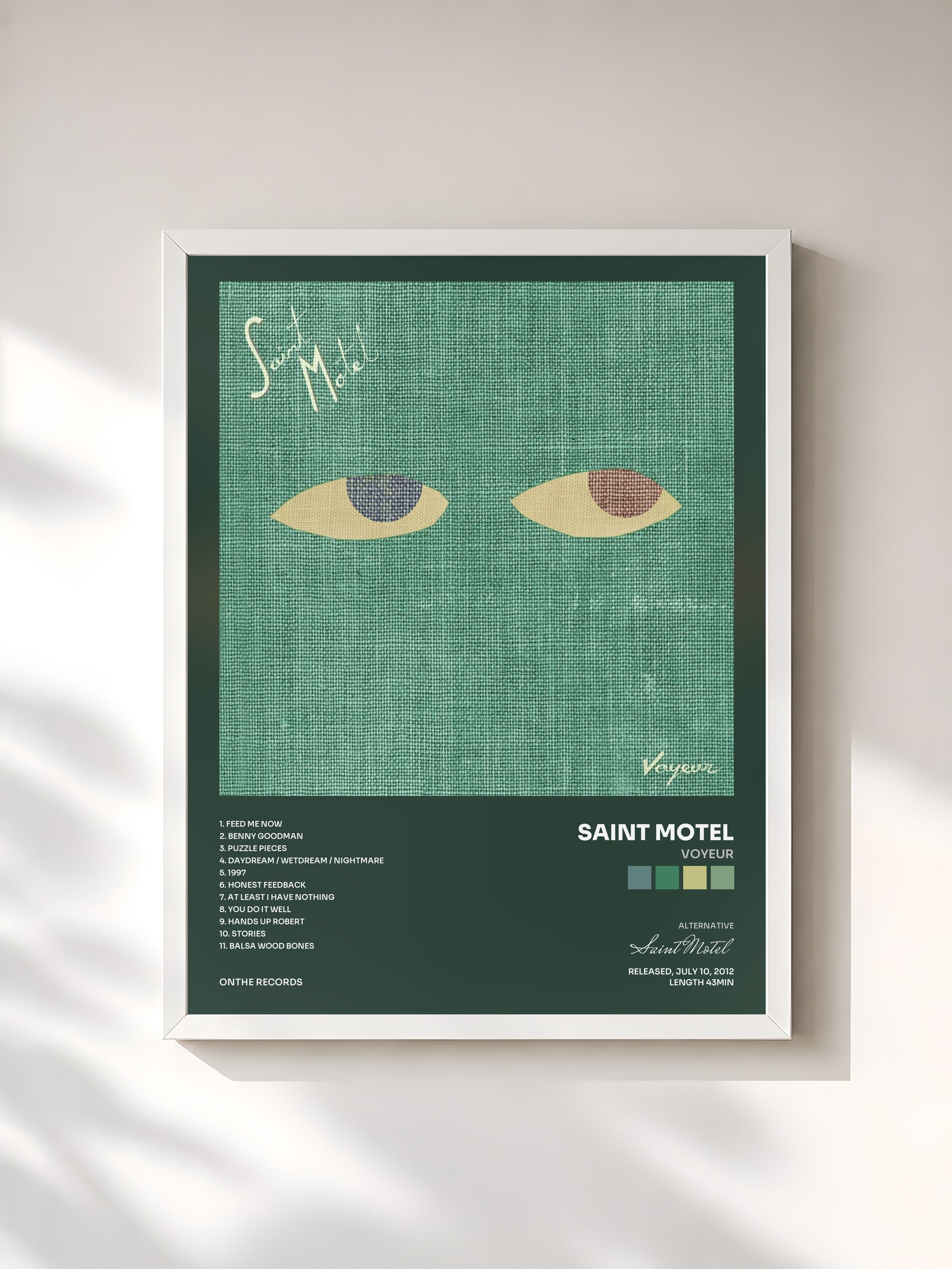 #blanc Tableau de l'album Voyeur de Saint Motel, cadre blanc, imprimé et encadré en France