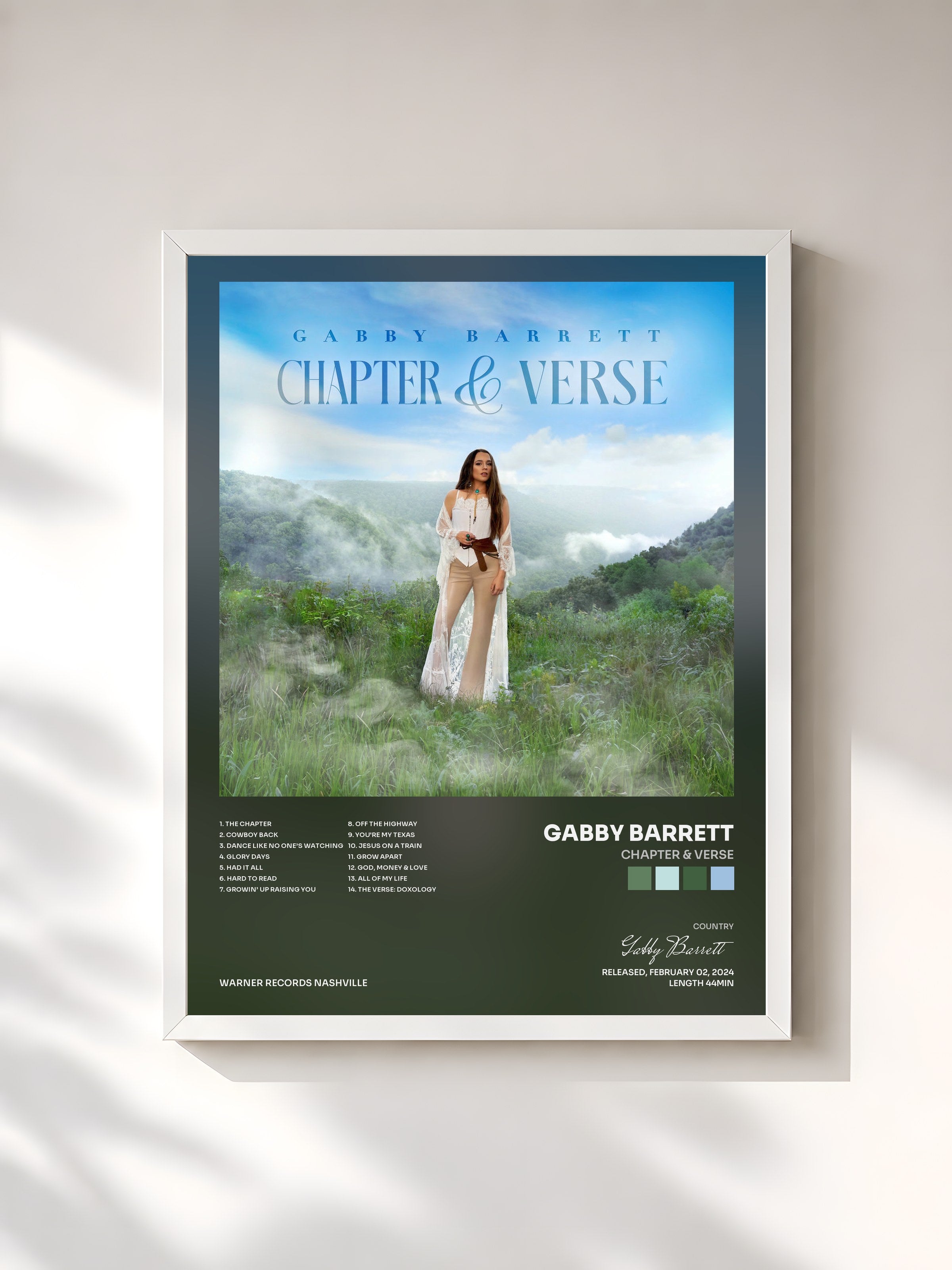 #blanc Tableau de l'album Chapter & Verse de Gabby Barrett, cadre blanc, imprimé et encadré en France