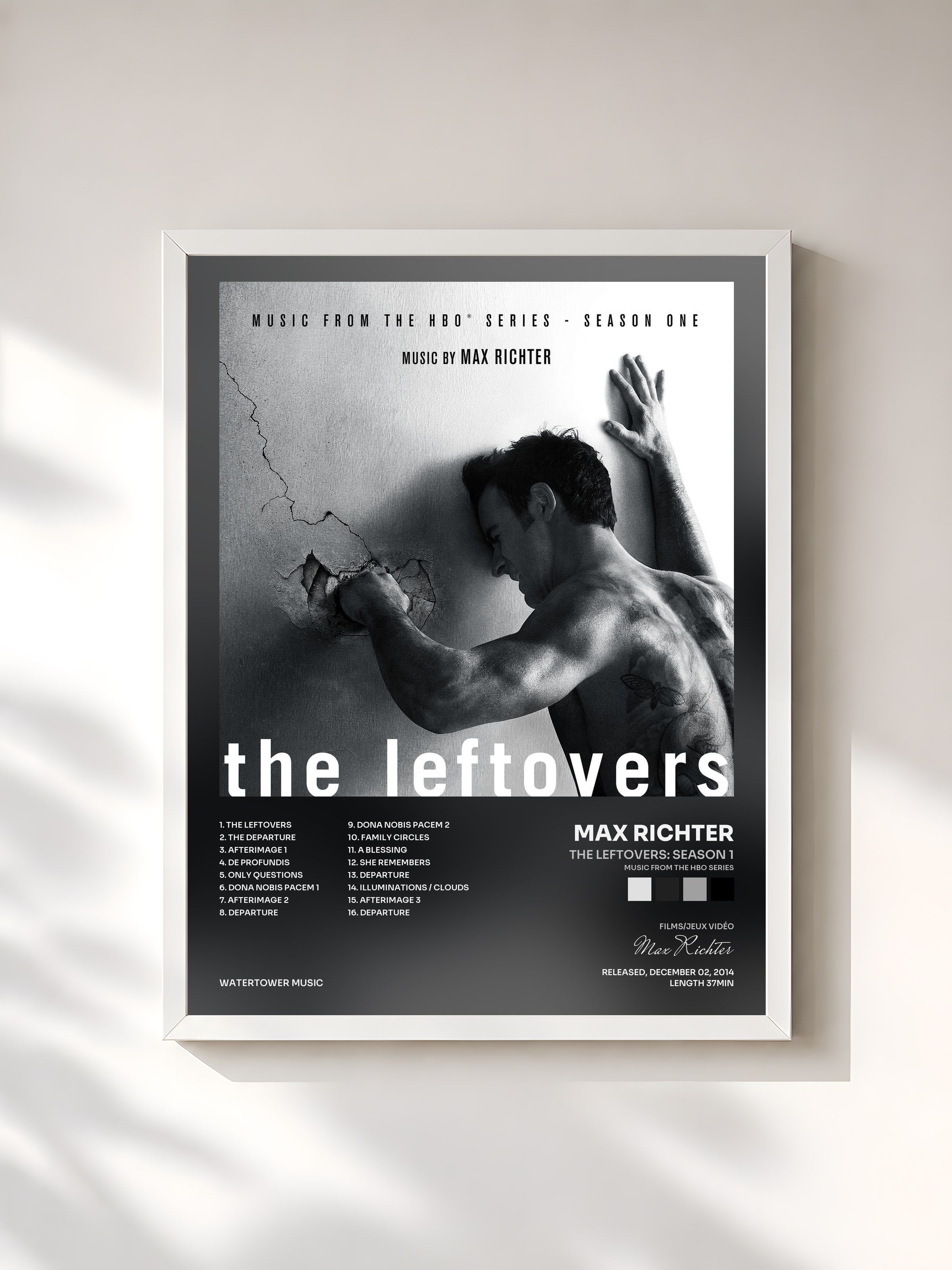 #blanc Tableau de l'album The Leftovers: Season 1 (Music from the HBO Series) de Max Richter, cadre blanc, imprimé et encadré en France