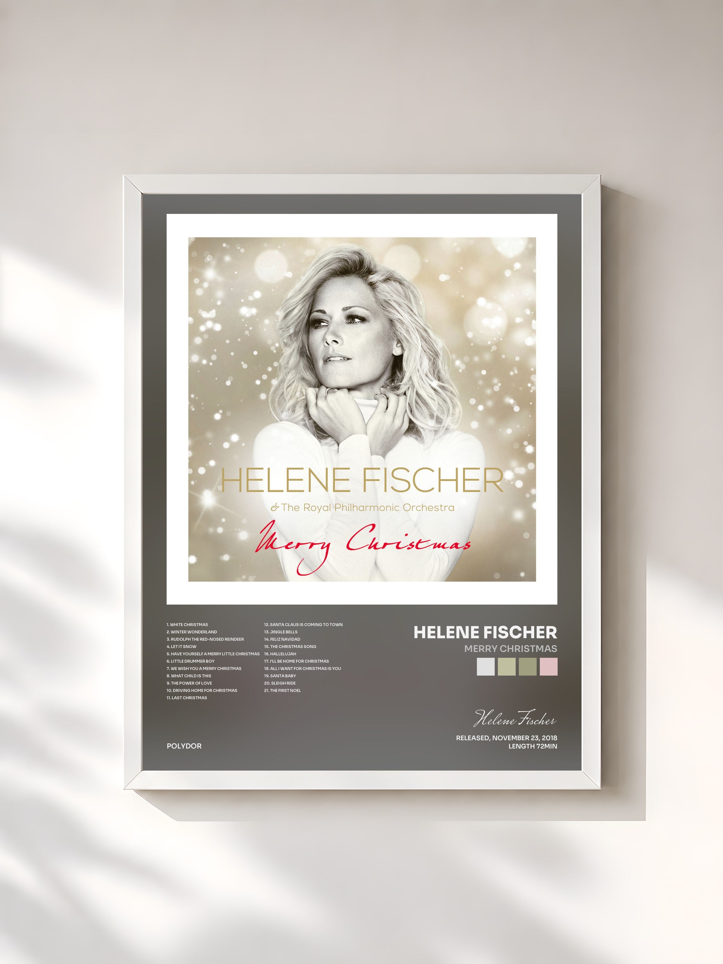 #blanc Tableau de l'album Merry Christmas de Helene Fischer, cadre blanc, imprimé et encadré en France