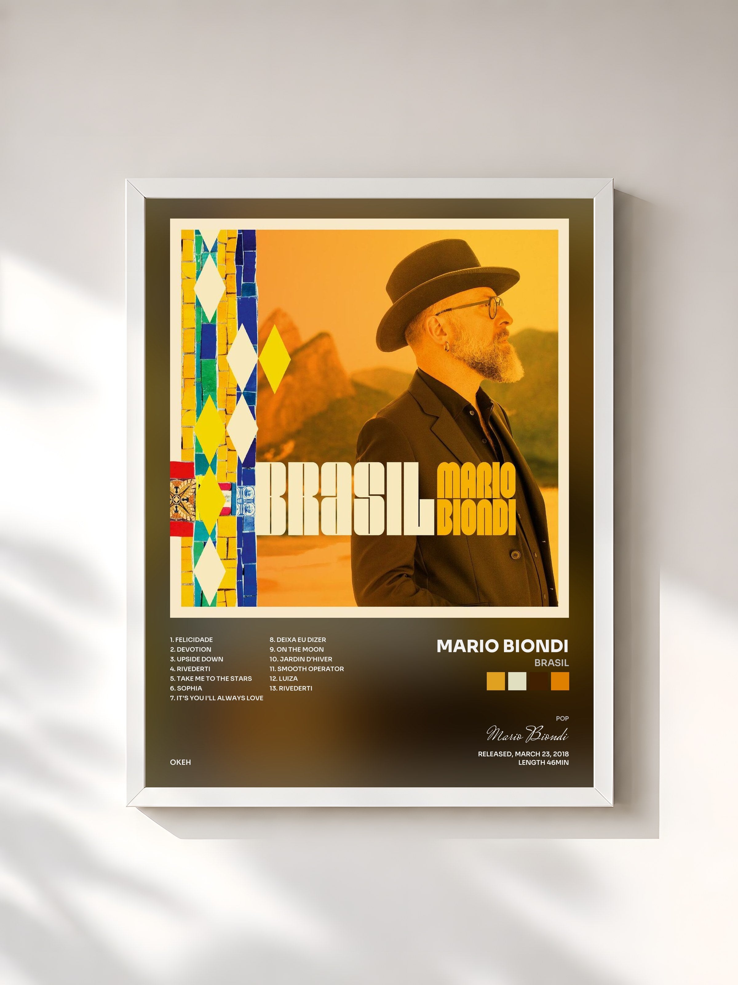 #blanc Tableau de l'album Brasil de Mario Biondi, cadre blanc, imprimé et encadré en France