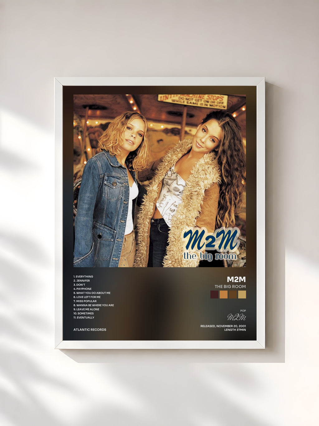 #blanc Tableau de l'album The Big Room de M2M, cadre blanc, imprimé et encadré en France