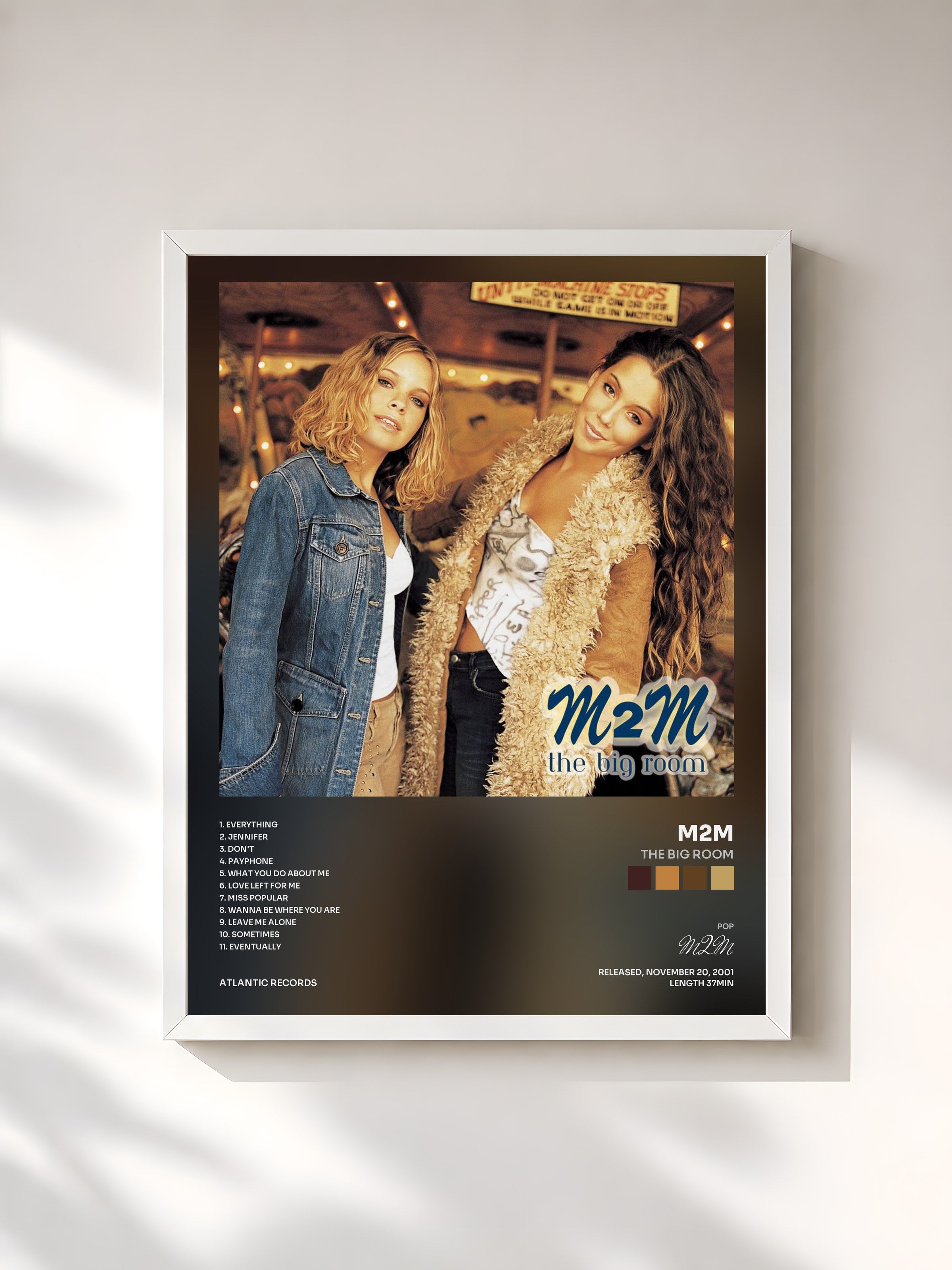 #blanc Tableau de l'album The Big Room de M2M, cadre blanc, imprimé et encadré en France