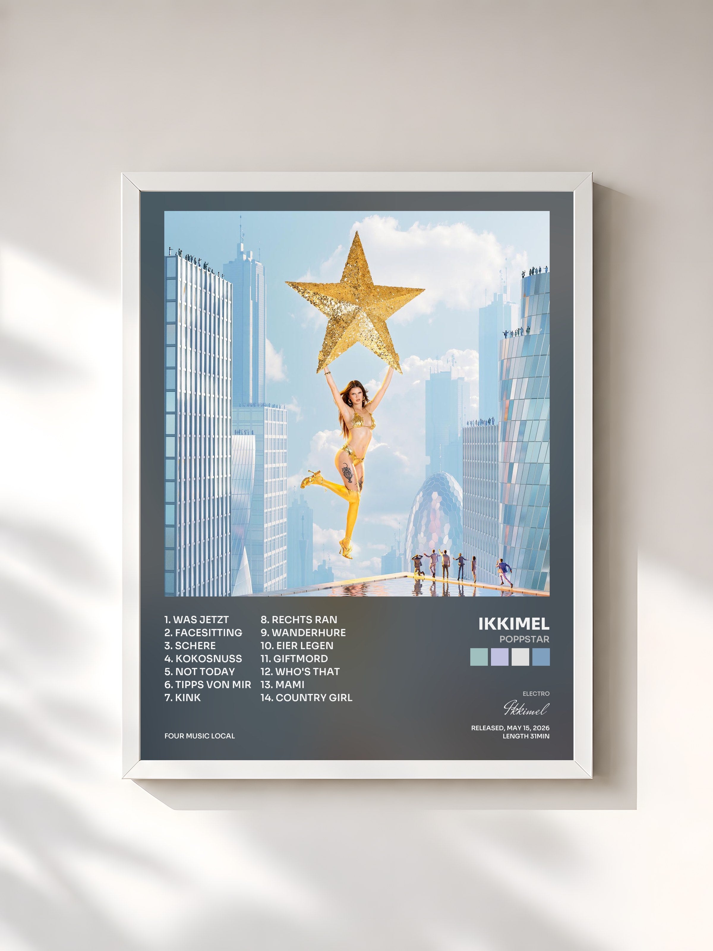 #blanc Tableau de l'album POPPSTAR de Ikkimel, cadre blanc, imprimé et encadré en France