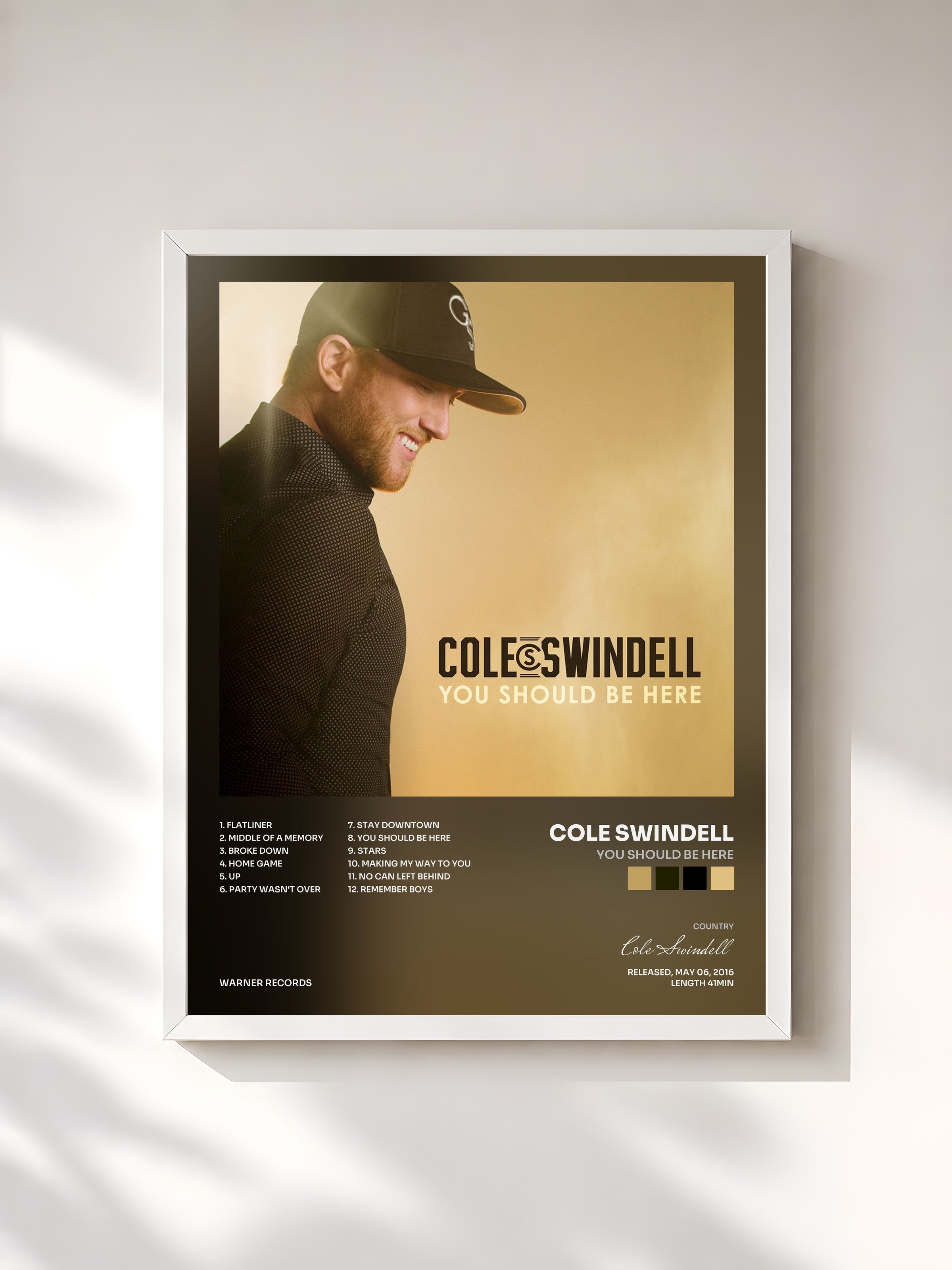 #blanc Tableau de l'album You Should Be Here de Cole Swindell, cadre blanc, imprimé et encadré en France