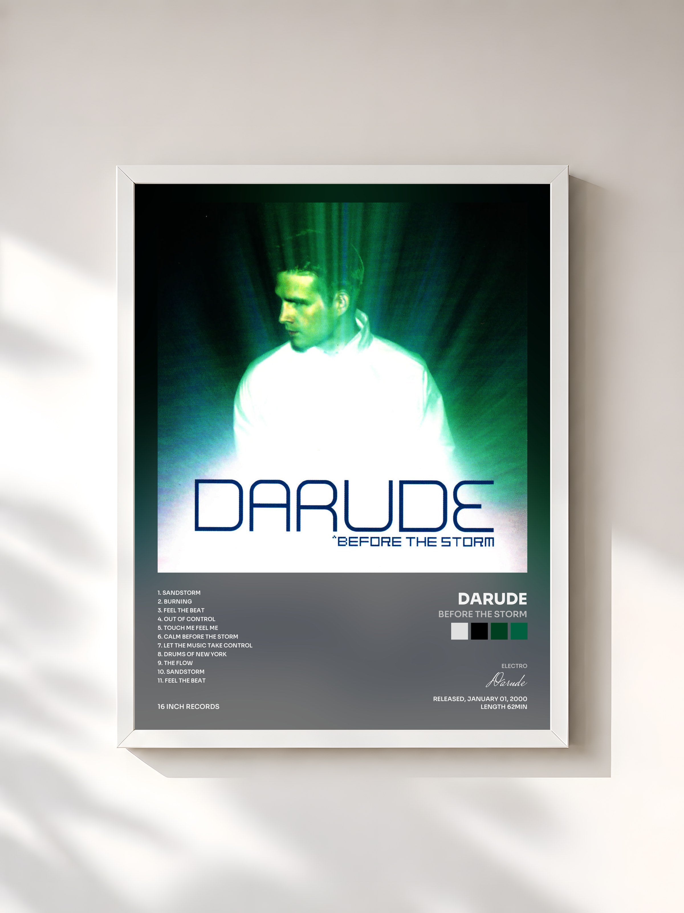 #blanc Tableau de l'album Before the Storm de Darude, cadre blanc, imprimé et encadré en France